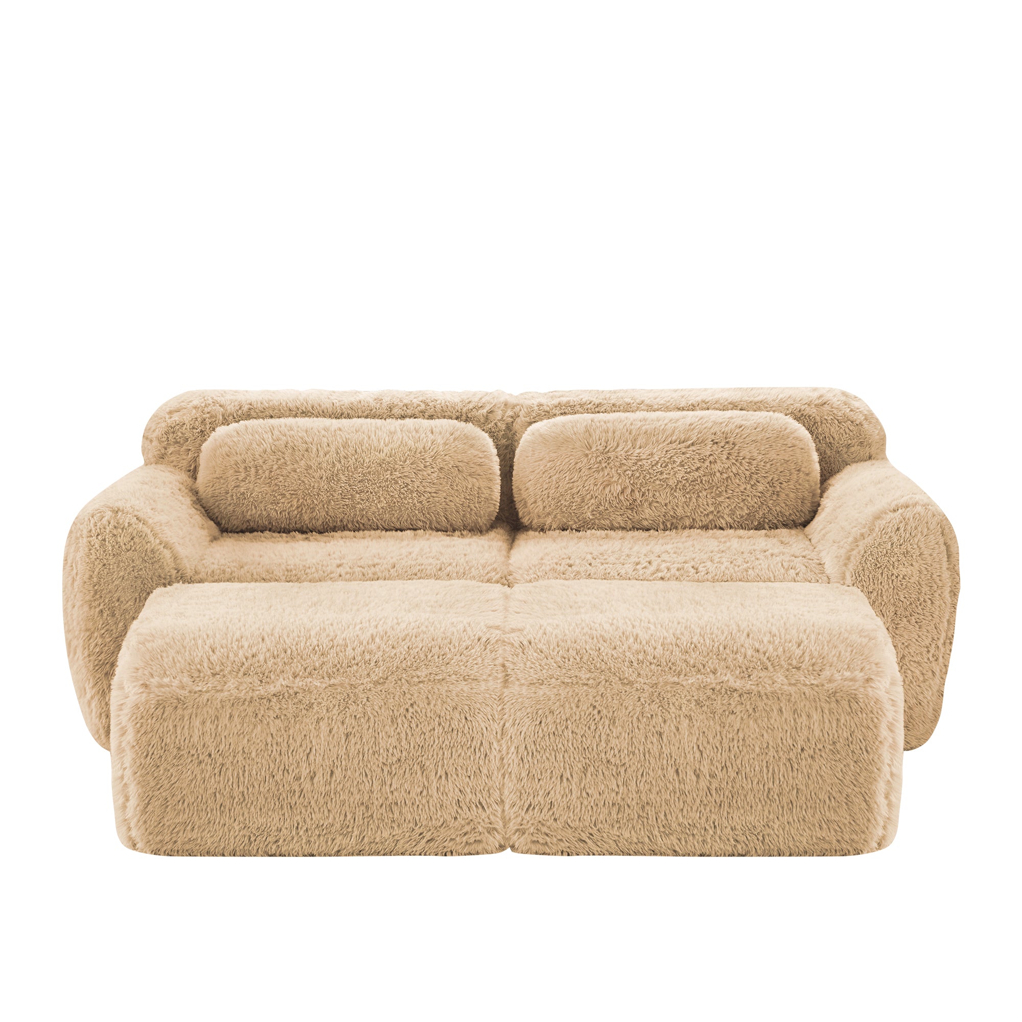 Durham 80" Plush Sofa with Chaise and Ottoman Deep-Seat Design Light Khaki