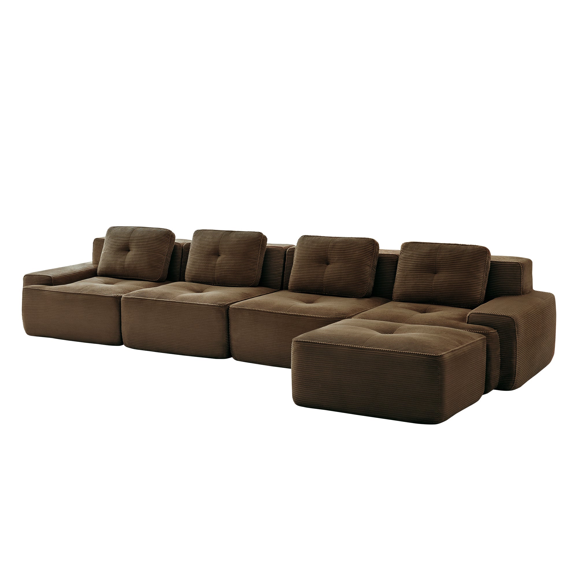 Racine 153" Modular Corduroy Fabric L-Shaped Sectional Sofa with Deep Seat and Movable Ottoman