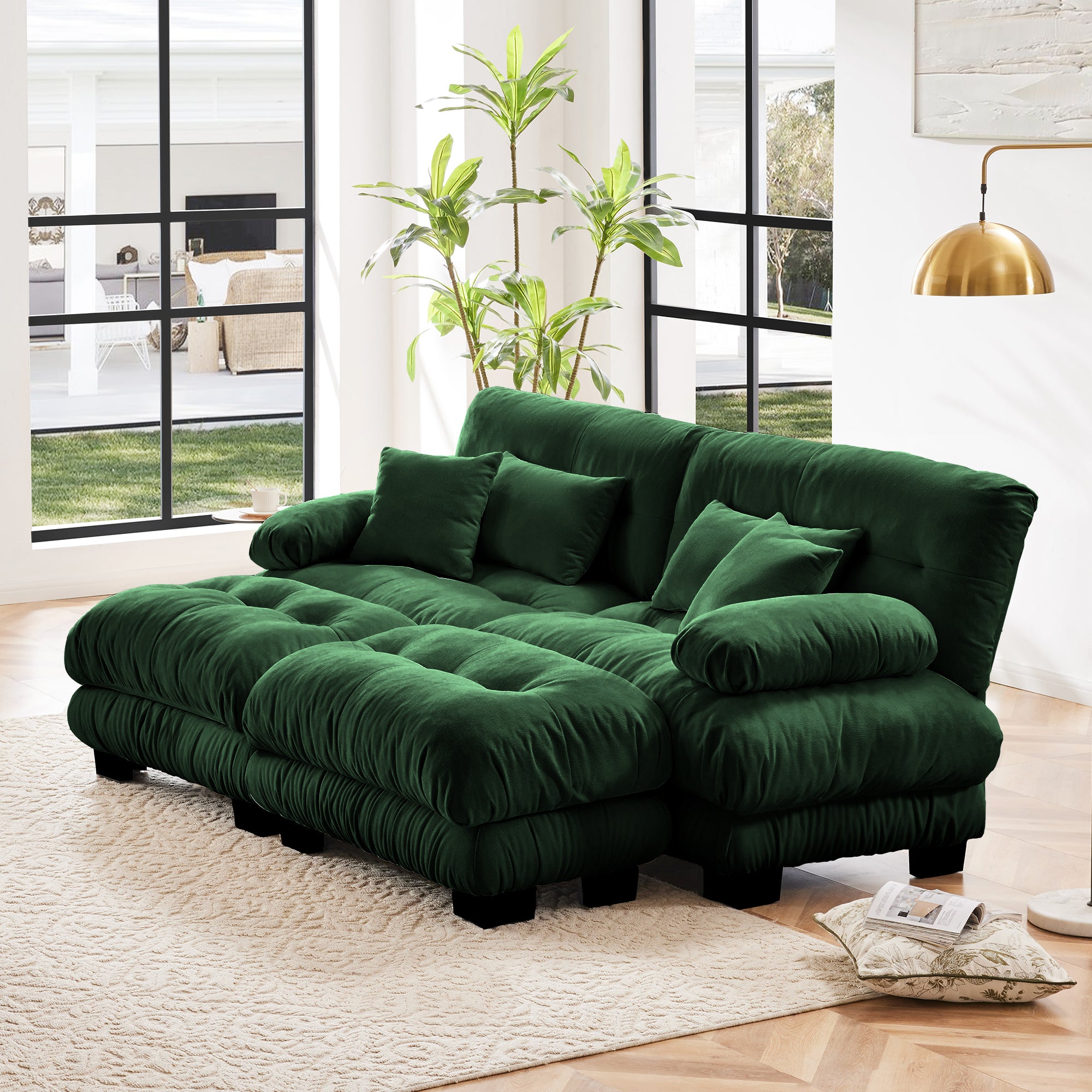 Monterey 94" Modular Chenille Cloud Sofa with 2 Ottomans and Bolstered Armrests