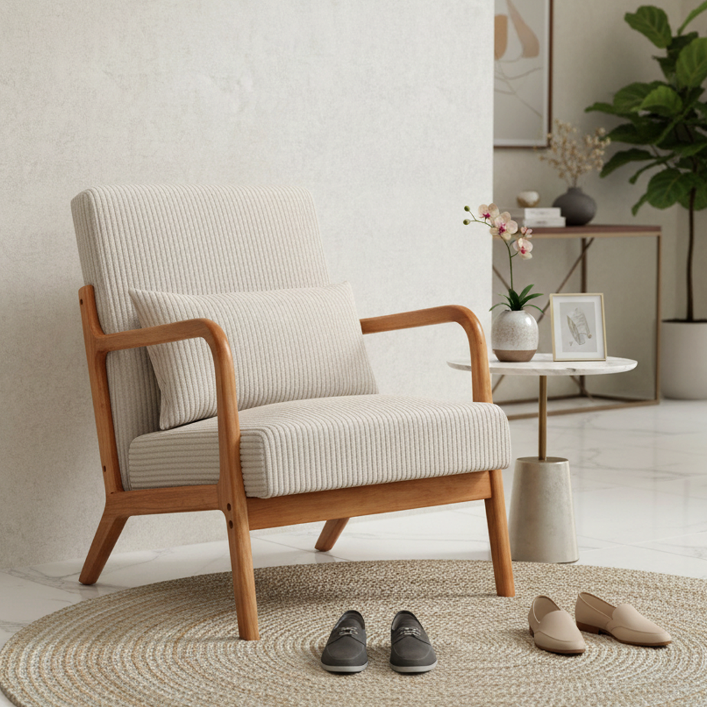 Cielo Mid-Century Upholstered Accent Chair with Pillow, Beige