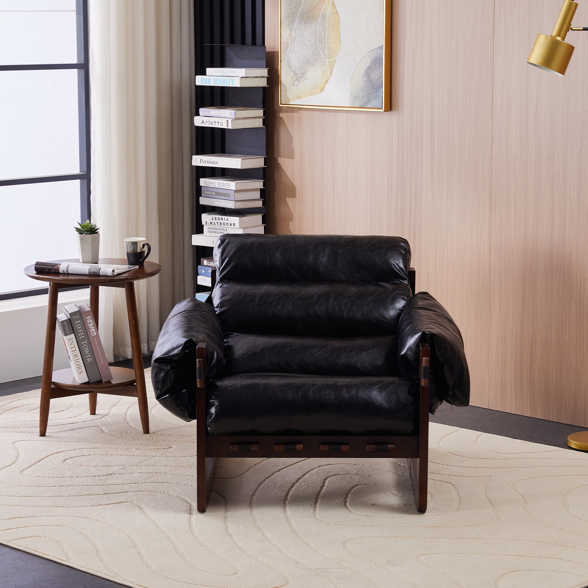Ravena Modern Vintage Leather Lounge Chair with Removable Armrests