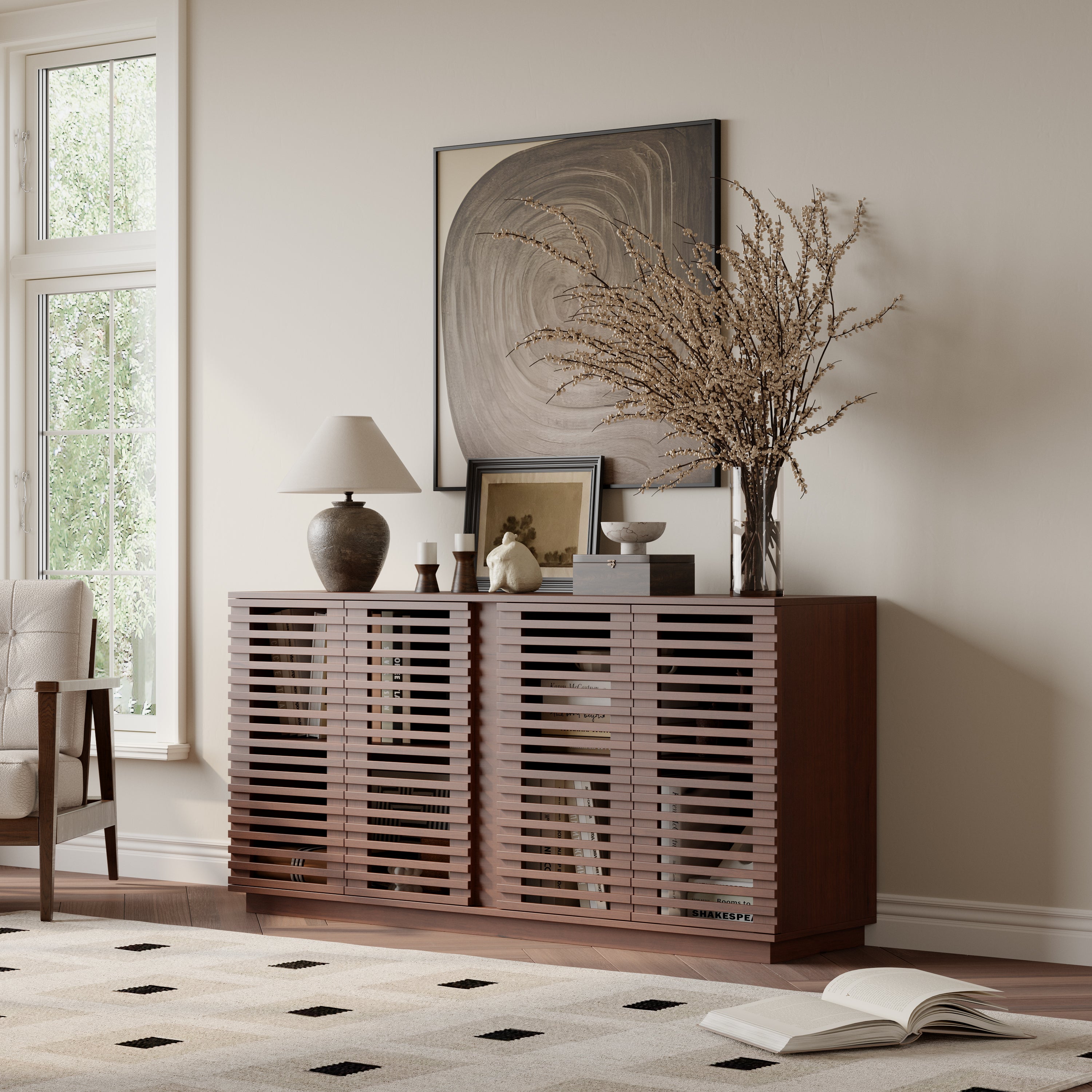 Living Room Furniture Entertainment Storage Dining Room Cabinet, Buffet Sideboard With Solid Wood Doors,59.92''w x 15.75''d x 29.53''h
