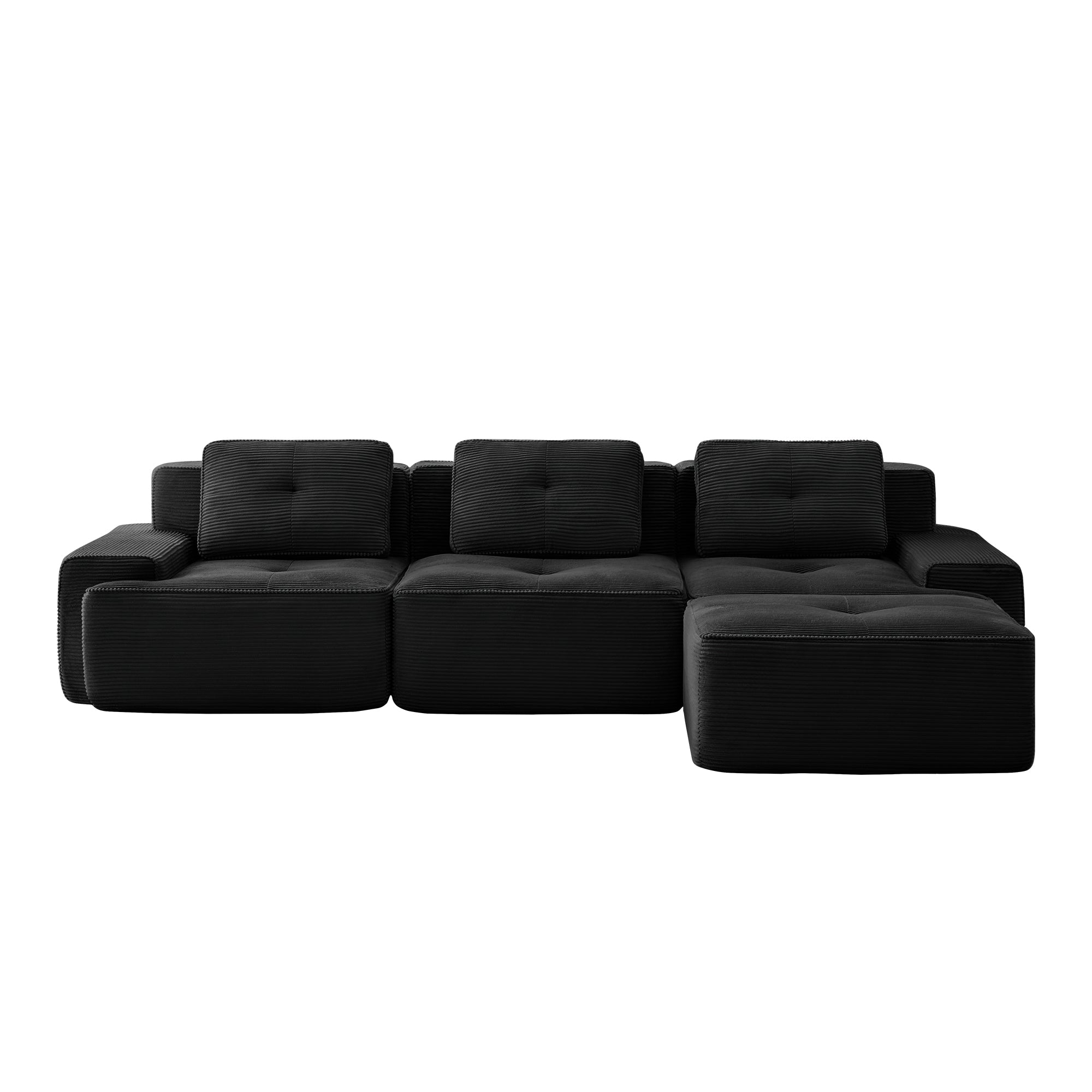 Racine 117" Modular Corduroy Fabric L-Shaped Sectional Sofa with Movable Ottoman