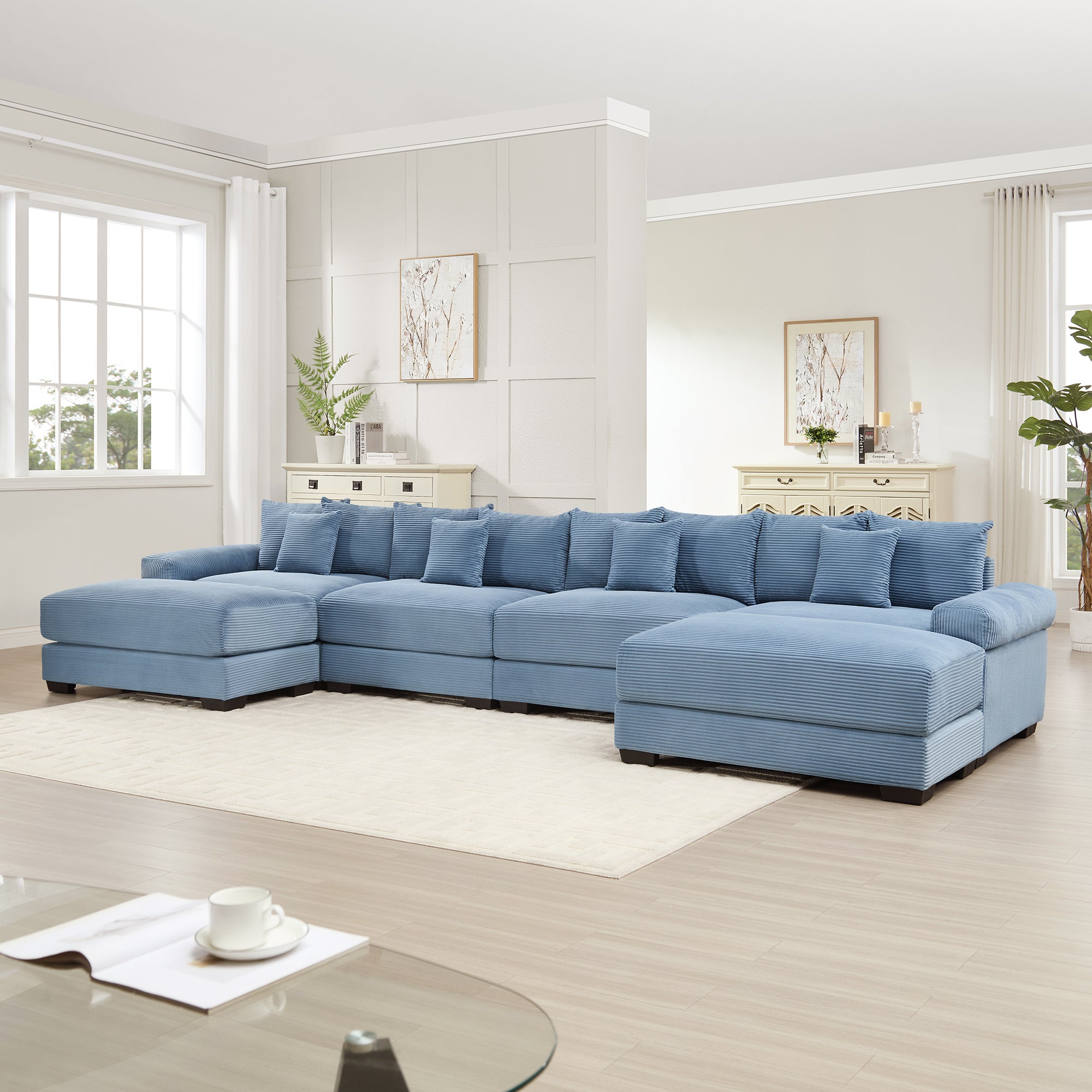 Albany 168" Modular Corduroy Cloud U-Shaped Sectional Sofa with Ottomans