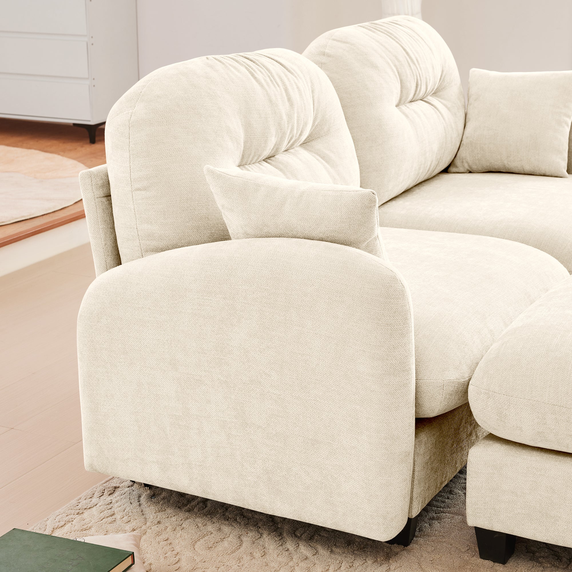 Roselyn 140" Modular Chenille Cloud 4-Seater Sofa with Tufted Cushion Backrest and  Pillows