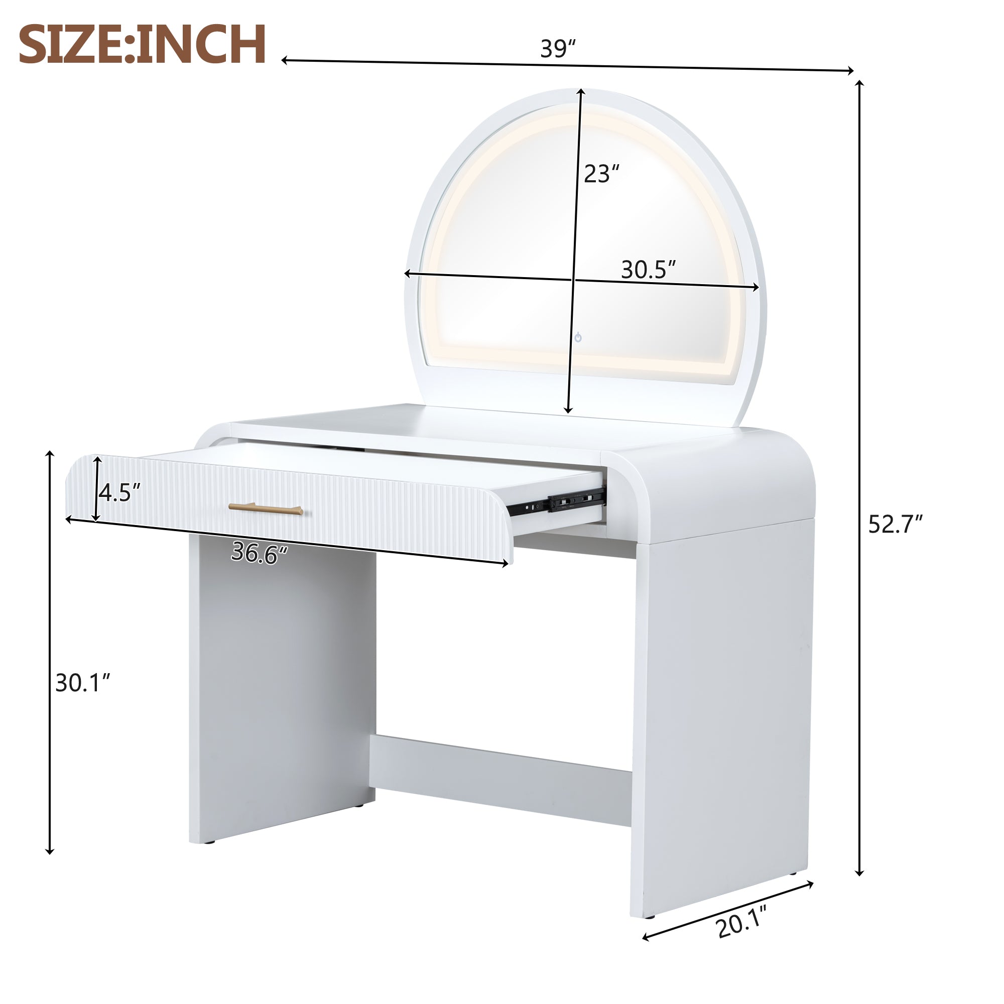 Solis 39" Makeup Vanity Table with Touch Lighted Mirror & Drawer