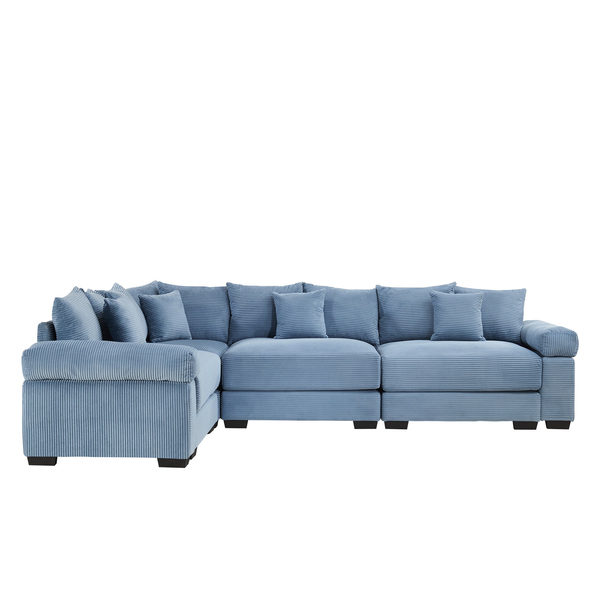 Albany 130" Modular Corduroy Cloud L-Shaped Sectional Sofa with Ottoman and Extra-Thick Armrests