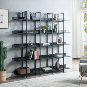 5 Tier Bookcase Home Office Open Bookshelf, Vintage Industrial Style Shelf with Metal Frame, MDF Board (Old Sku:WF286176AAB)