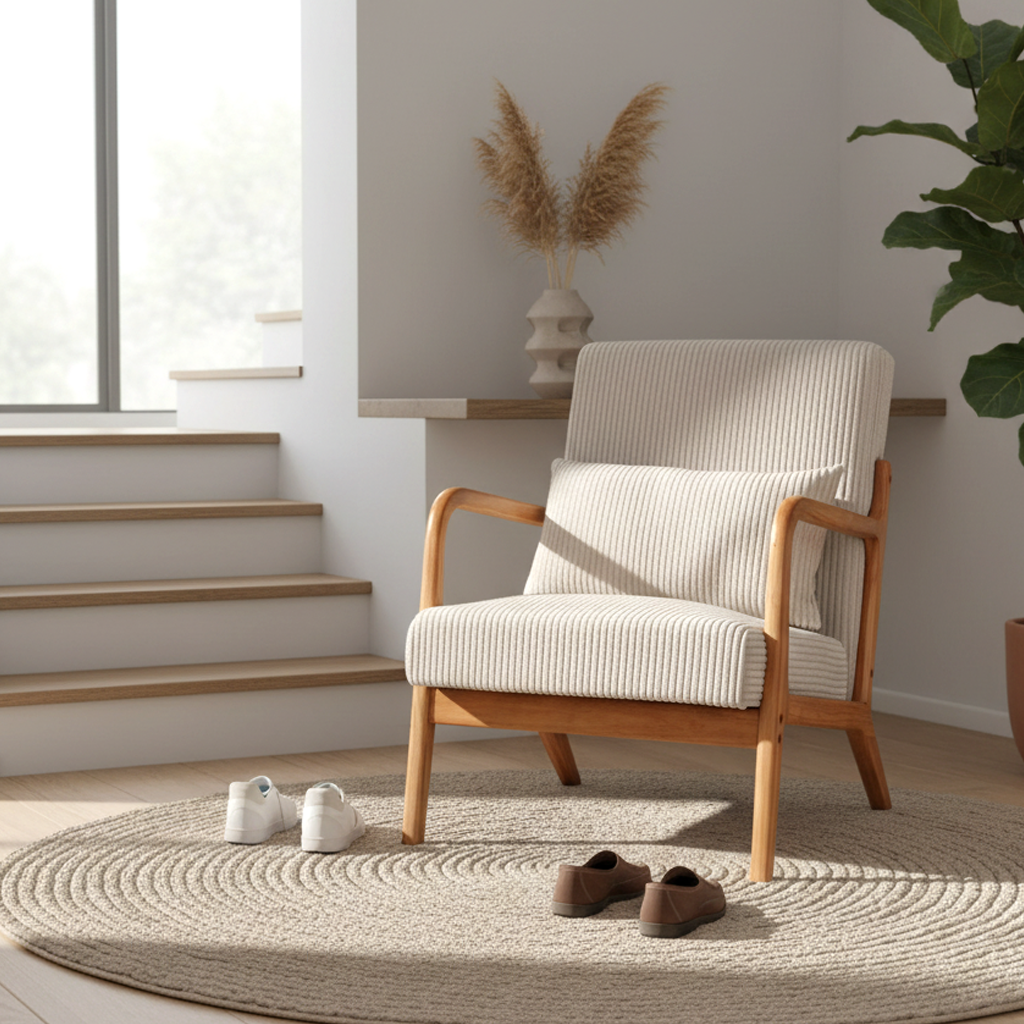 Cielo Mid-Century Upholstered Accent Chair with Pillow, Beige