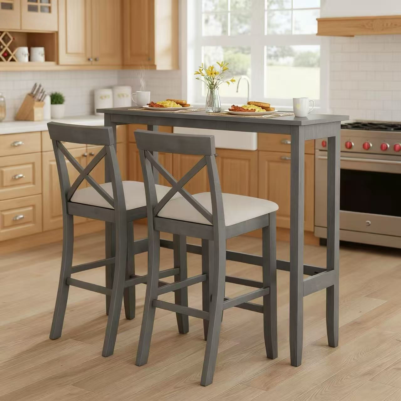 Harlow 48" Farmhouse Bar Height Dining Table Set with 2 Chairs