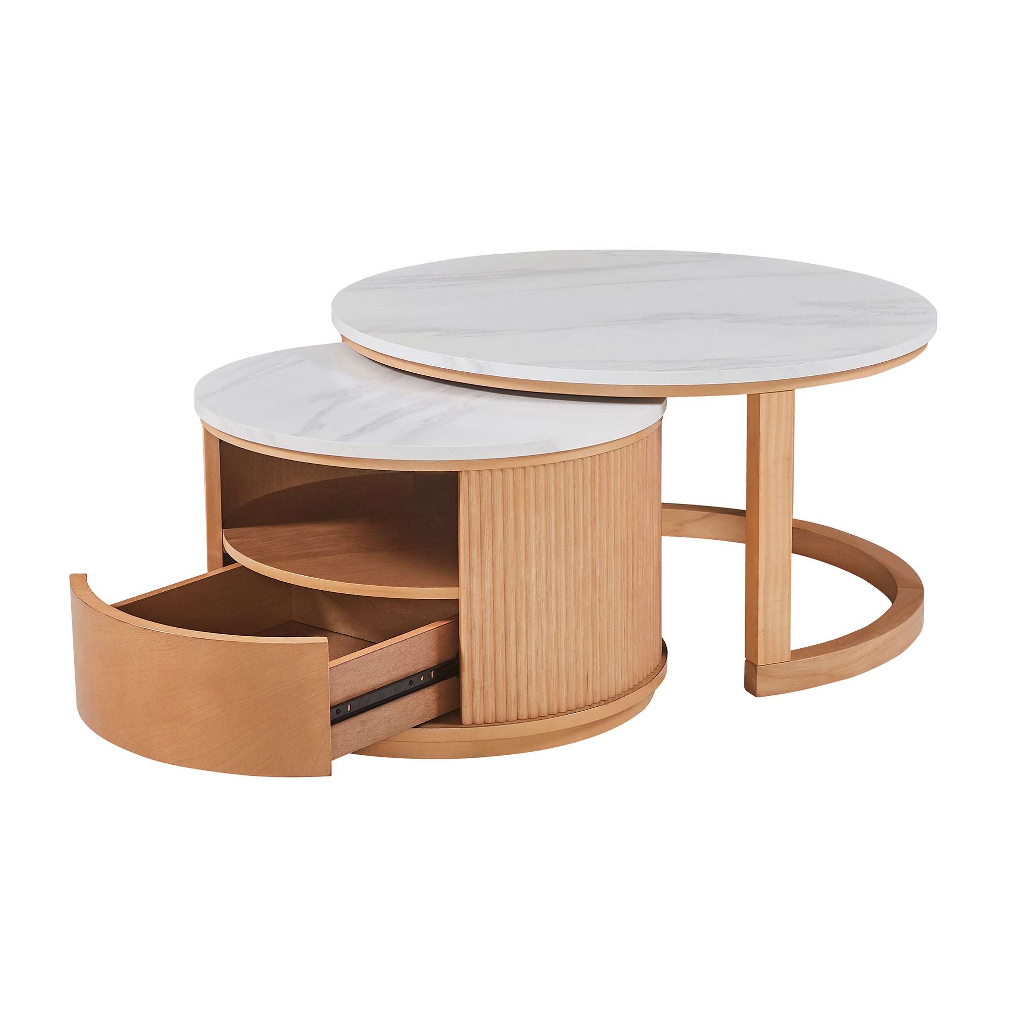 Imola 29" Marble Veneer Round Nesting Coffee Table Set with Storage Drawer