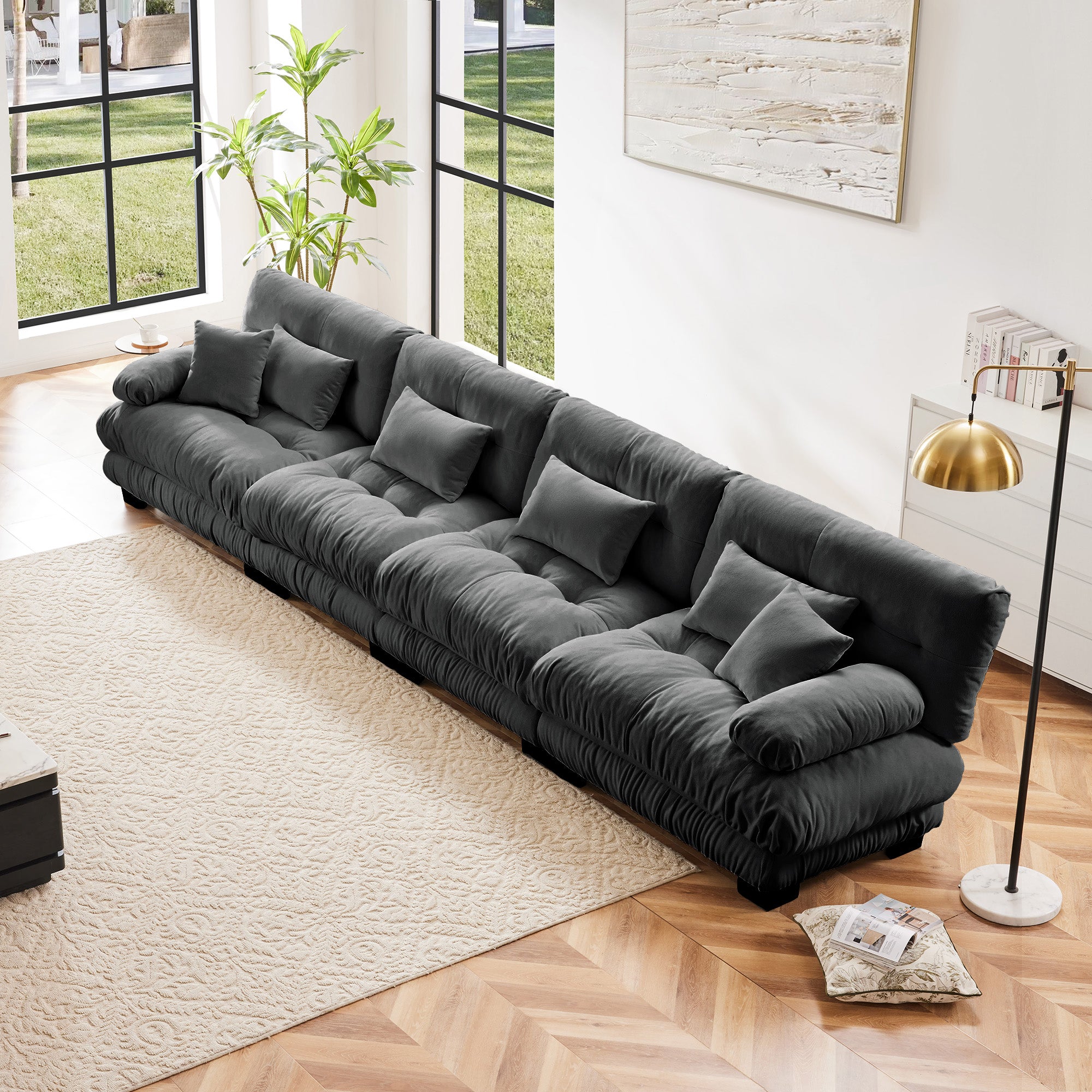 Monterey 173" Extra Large Modular Chenille Cloud Sectional Sofa with Bolstered Armrests