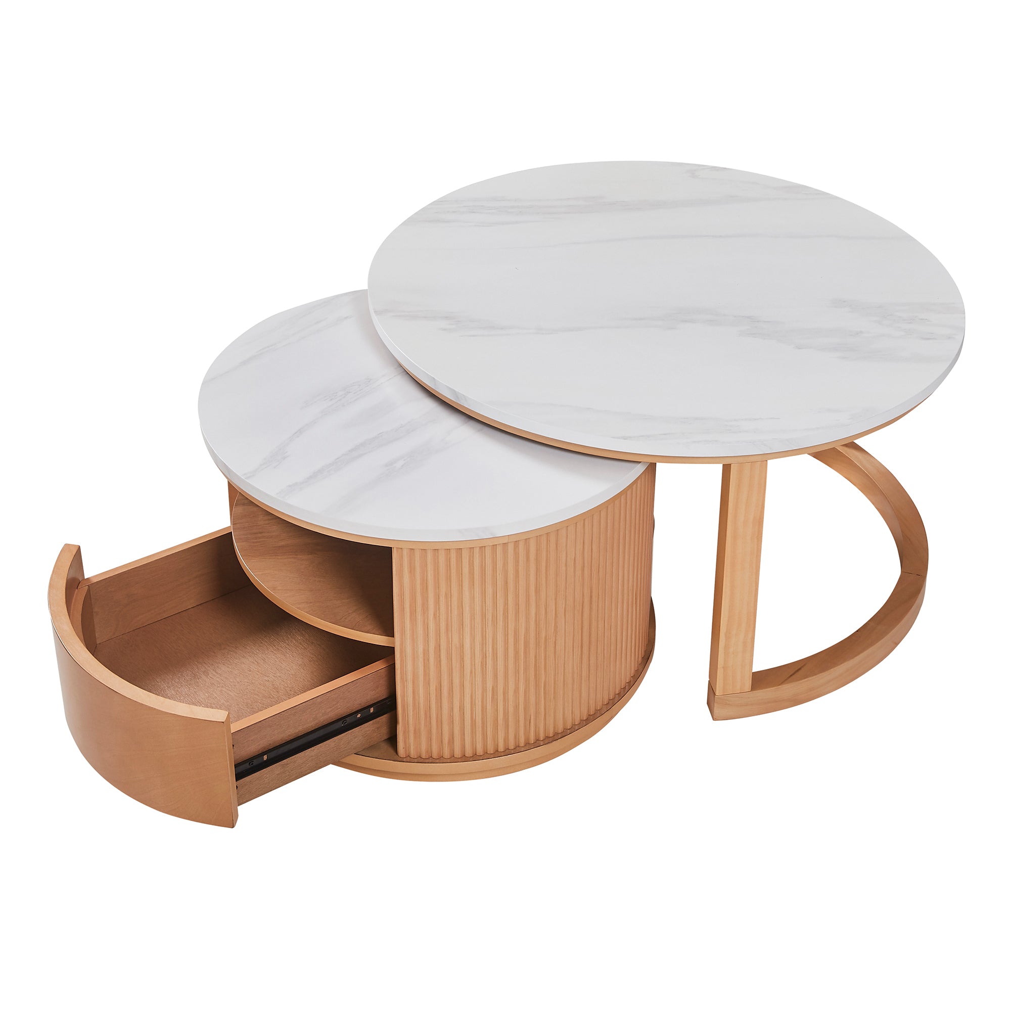 Imola 29" Marble Veneer Round Nesting Coffee Table Set with Storage Drawer