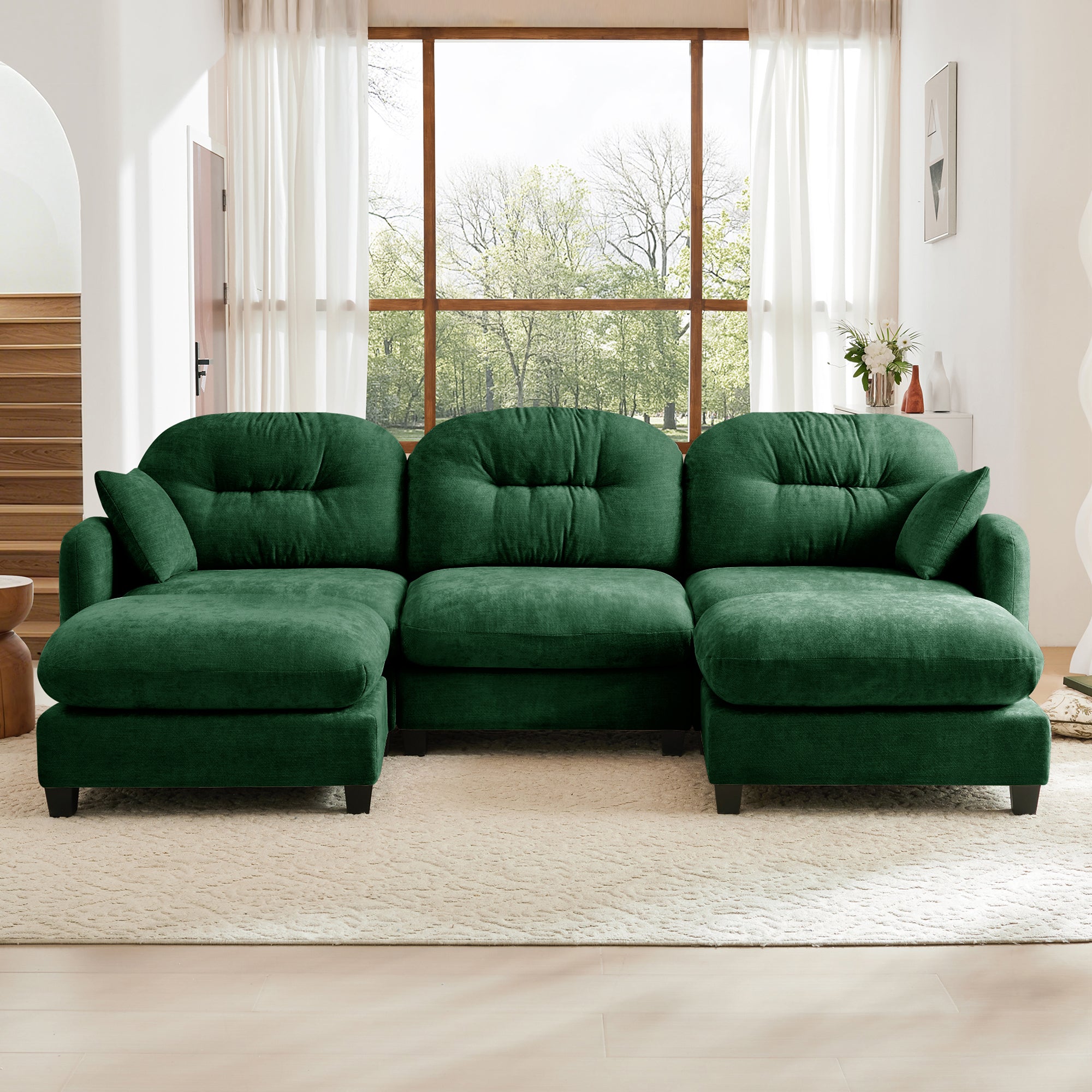 Roselyn 107" Modular Chenille Cloud U-Shaped Sectional Sofa with Ottoman and Tufted Cushion Backrest