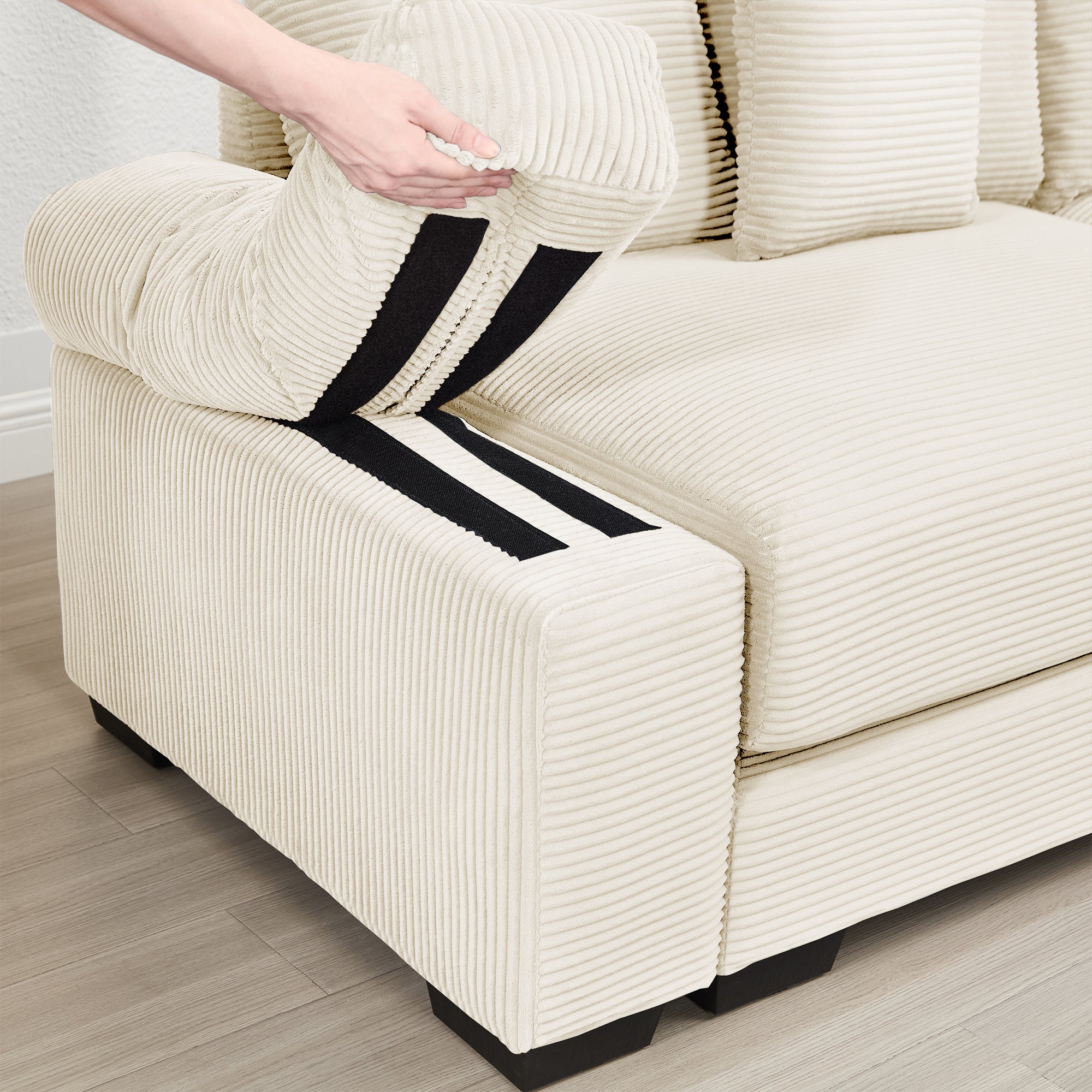 Albany 92" Modular Corduroy Cloud L-Shaped Sectional Sofa with Ottoman