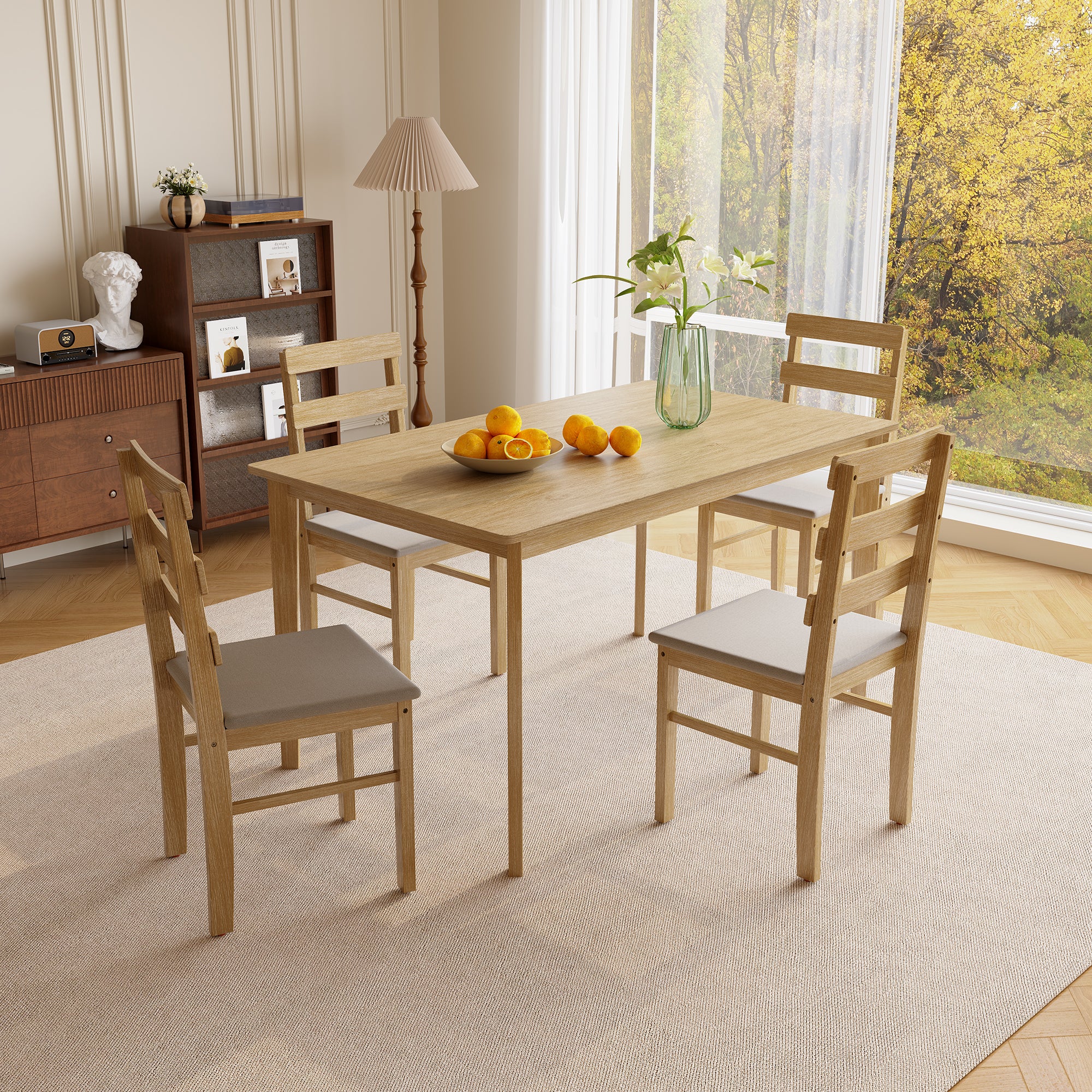 Riviera 5 Piece Modern Wooden Dining Table and Chair Set