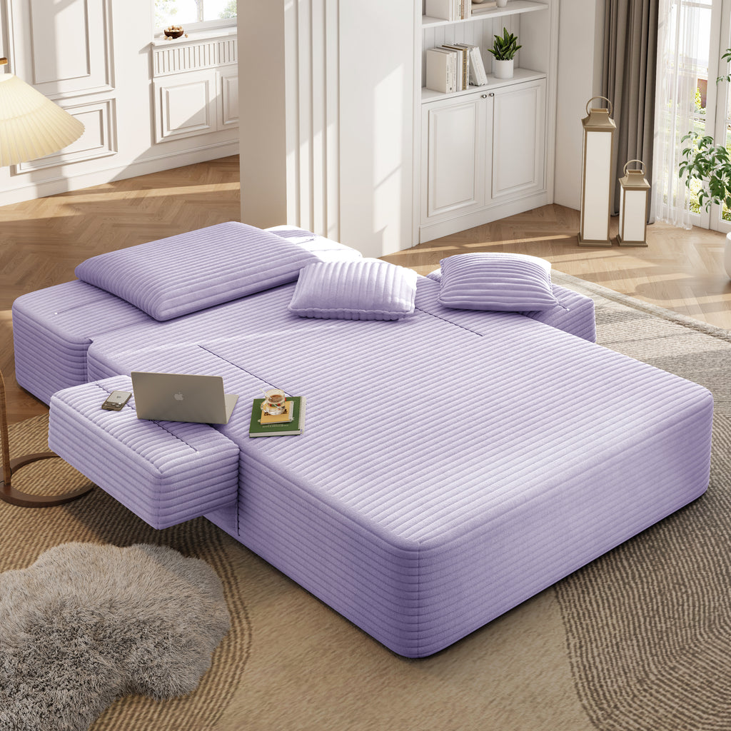 Highland Corduroy Chaise Lounge Chair Sofa Bed with Side Pockets