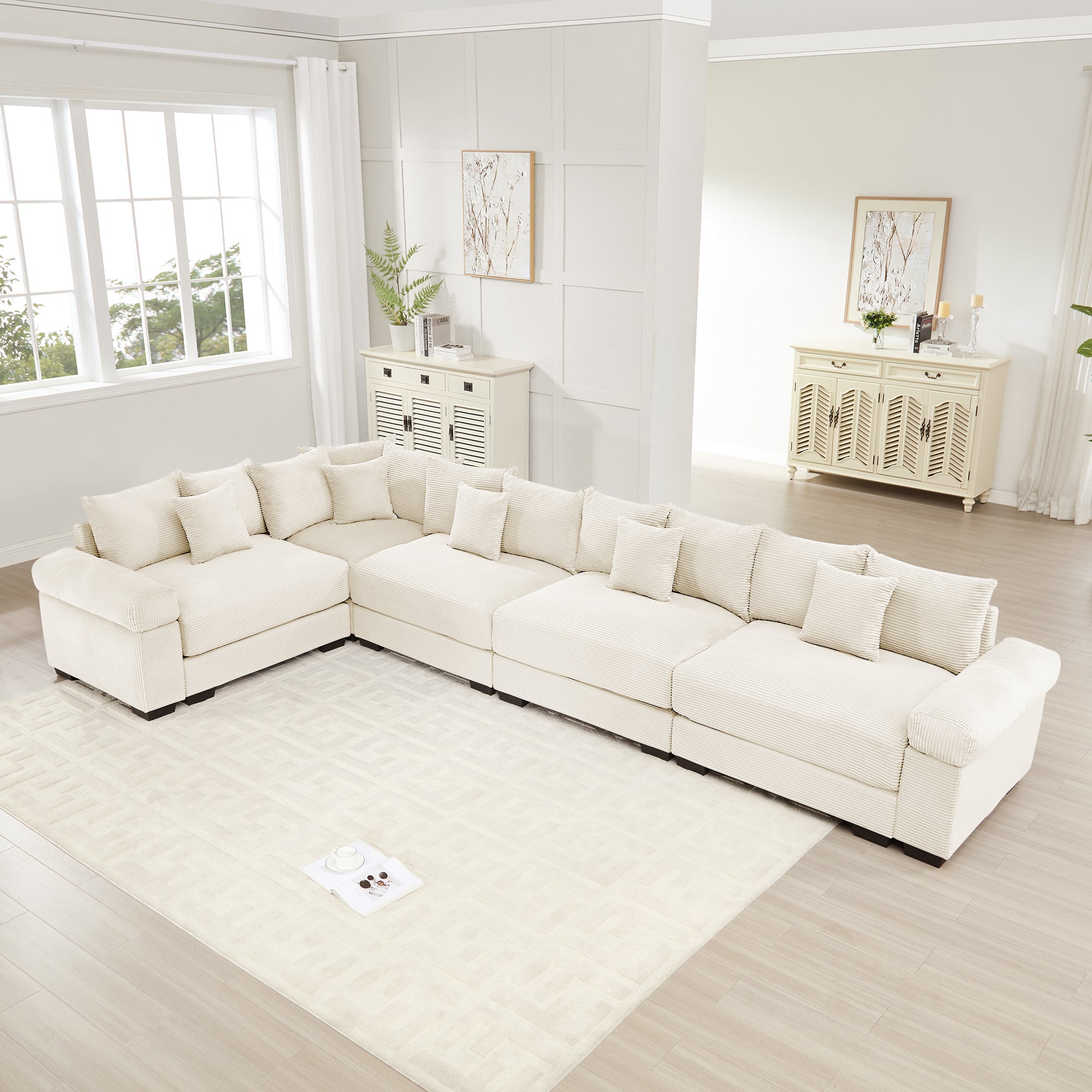 Albany 155" Modular Corduroy Oversized Cloud L-Shaped Sectional Sofa with Ottoman