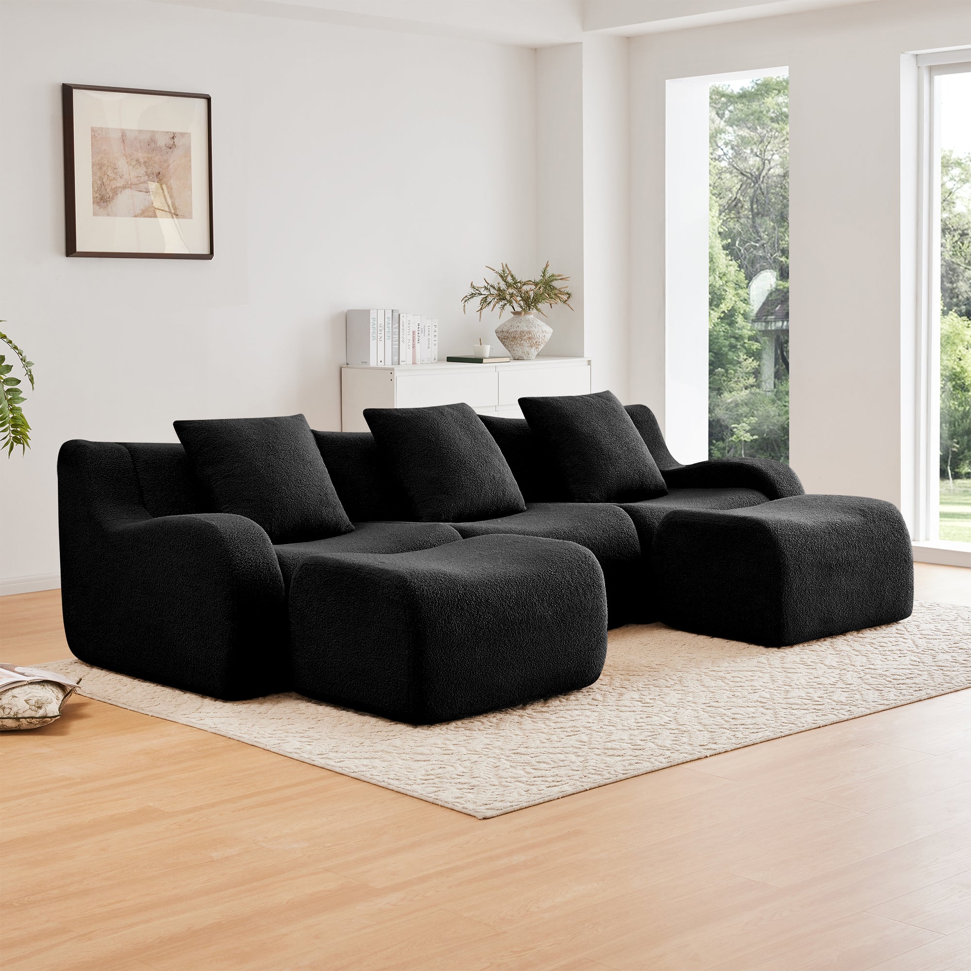 Chico 115" U-Shaped Modular Teddy Fabric U-shaped Sectional Sofa with 2 Movable Ottomans