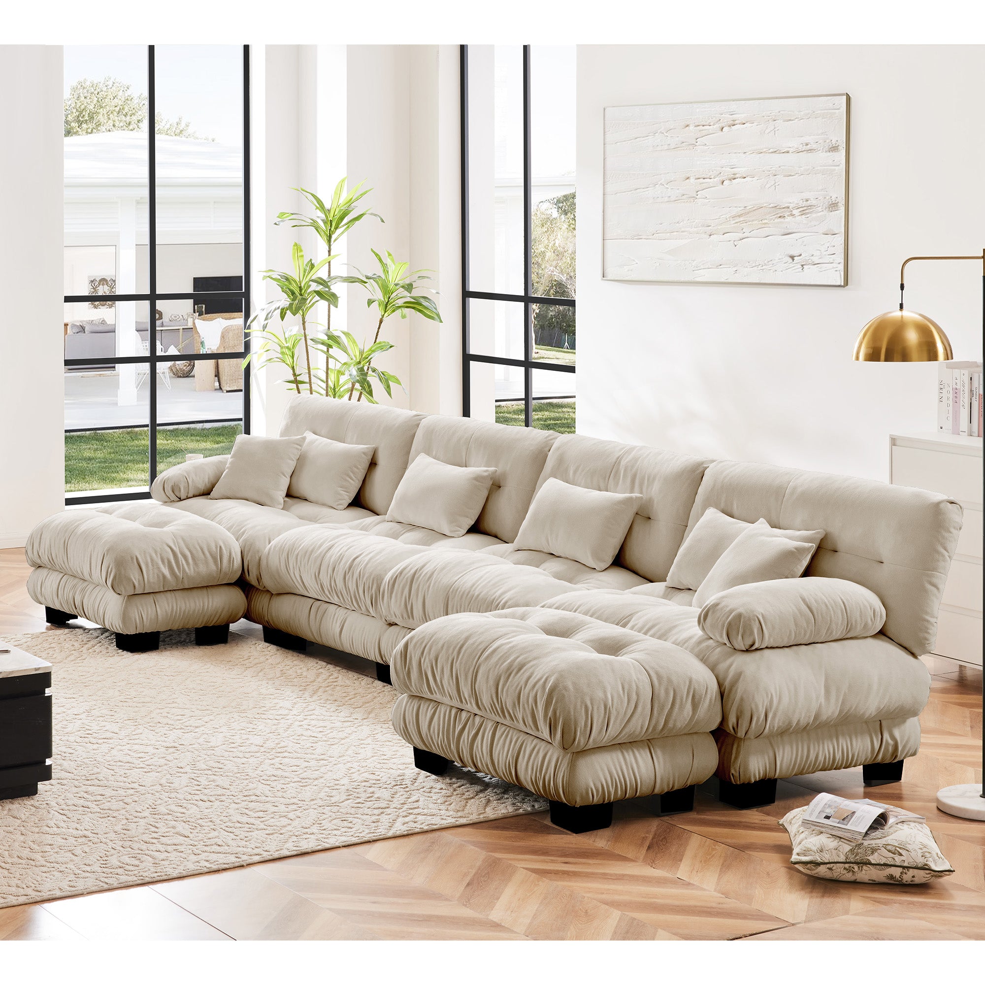 Monterey 173" Oversized Modular Chenille U-Shaped Cloud Sectional Sofa with 2 Ottomans