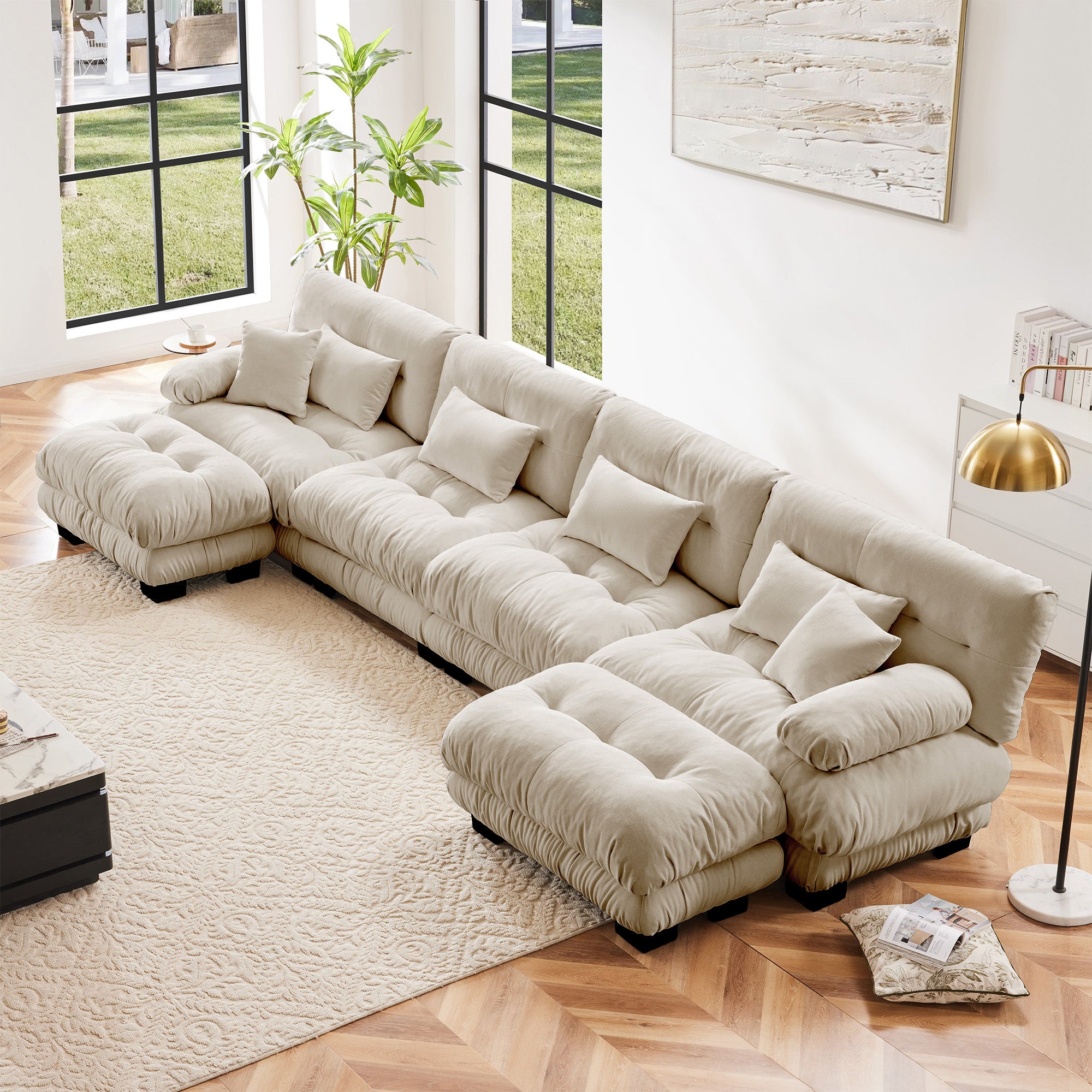 Monterey 173" Oversized Modular Chenille U-Shaped Cloud Sectional Sofa with 2 Ottomans