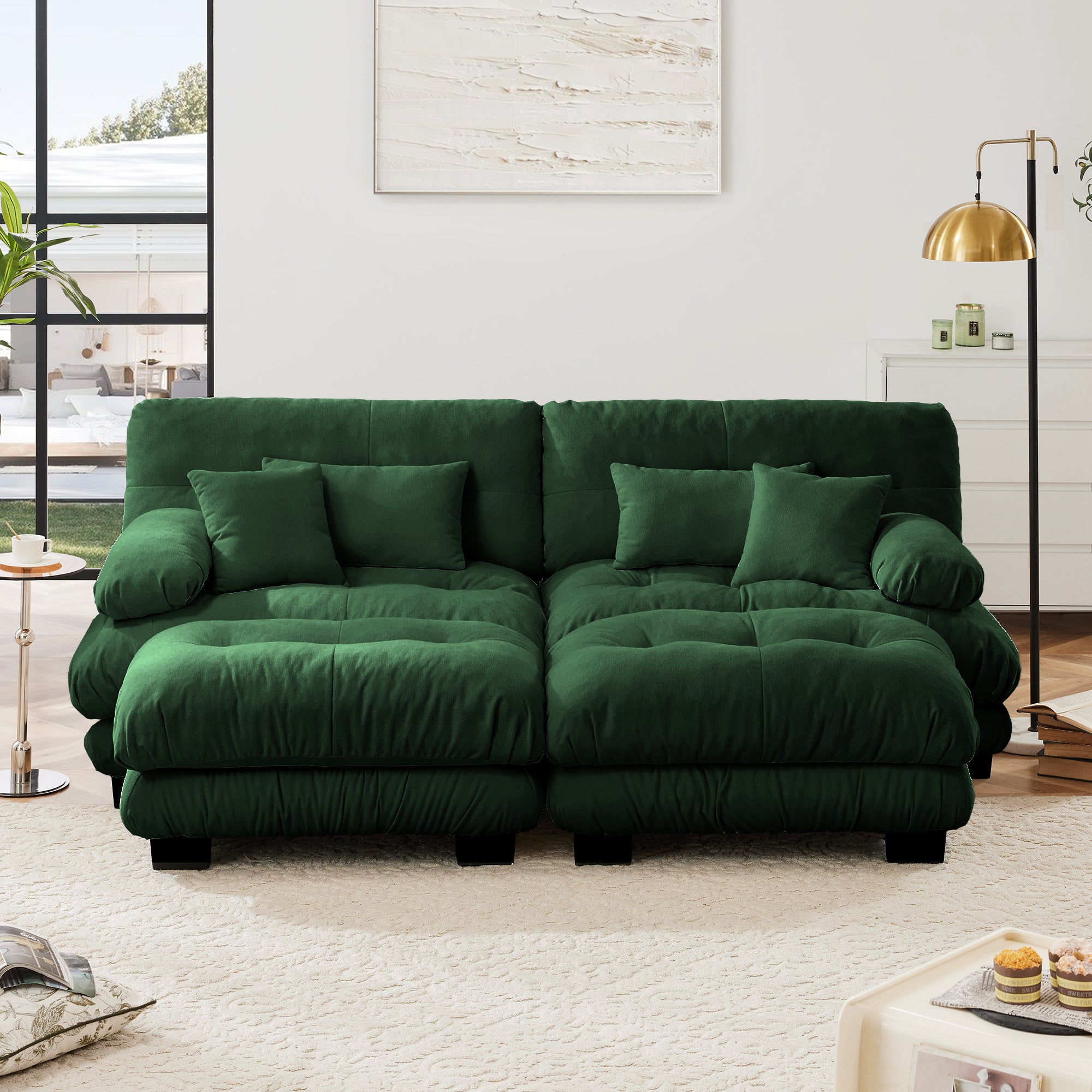 Monterey 94" Modular Chenille Cloud Sofa with 2 Ottomans and Bolstered Armrests
