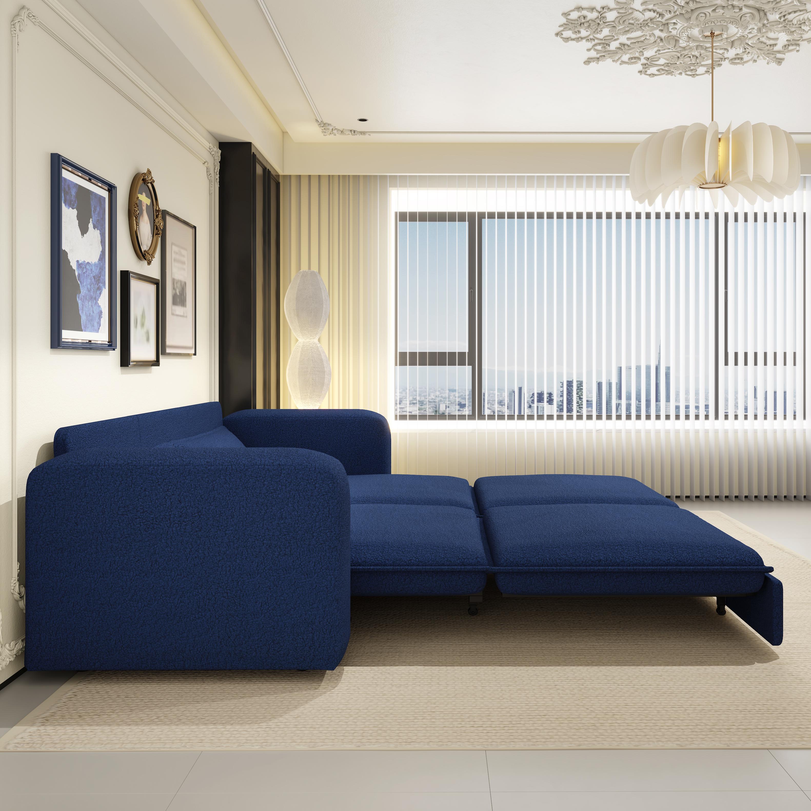 Cary 93" King Size Teddy Convertible Pull-Out Sleeper Sofa Bed with Chaise Lounge and Lumbar Pillows