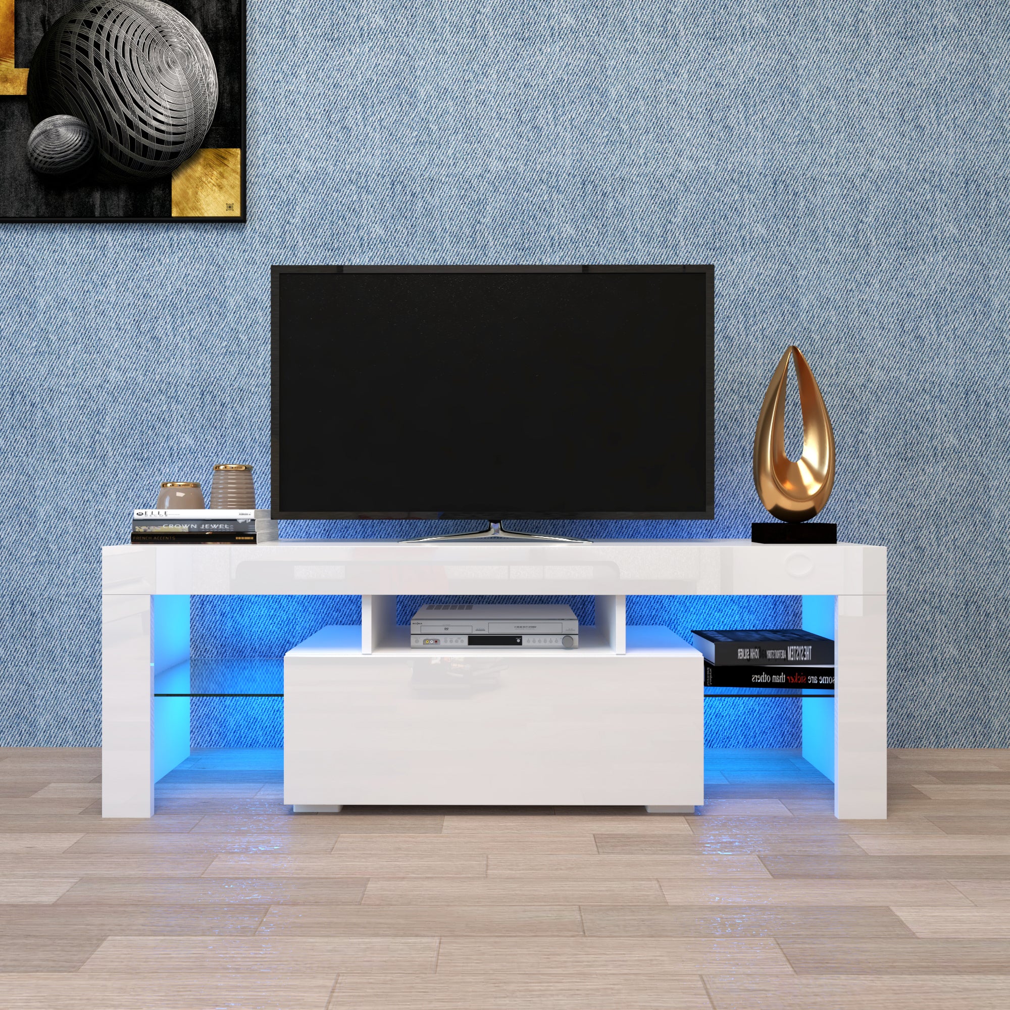Viora Modern LED Entertainment TV Stand with Storage Cabinet