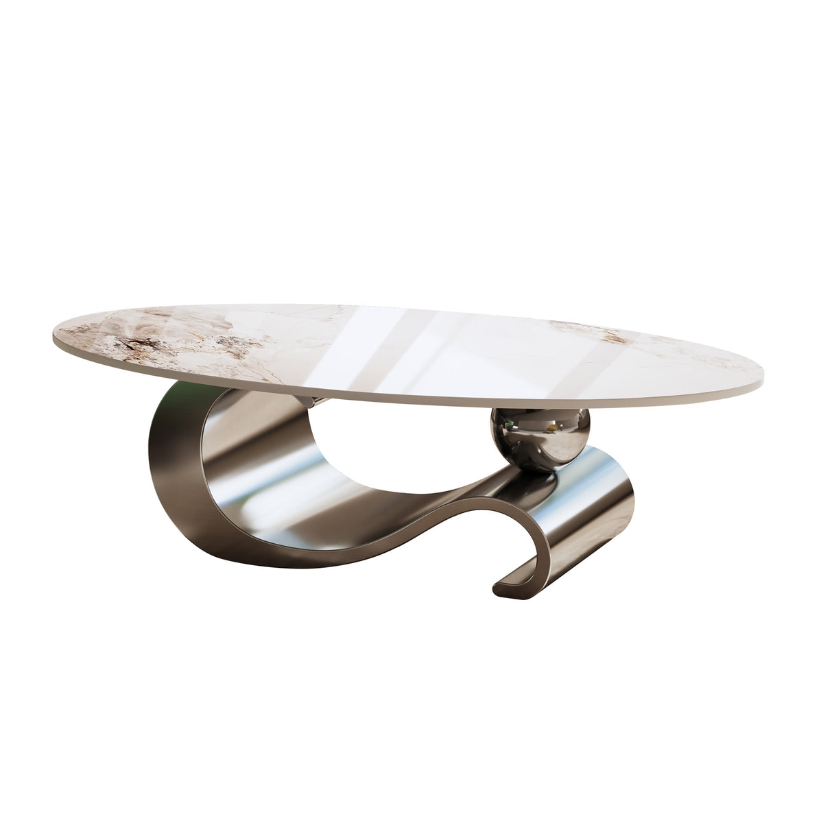 Varese 49" Modern Oval Coffee Table with Marble Top and Sculptural Gold Base