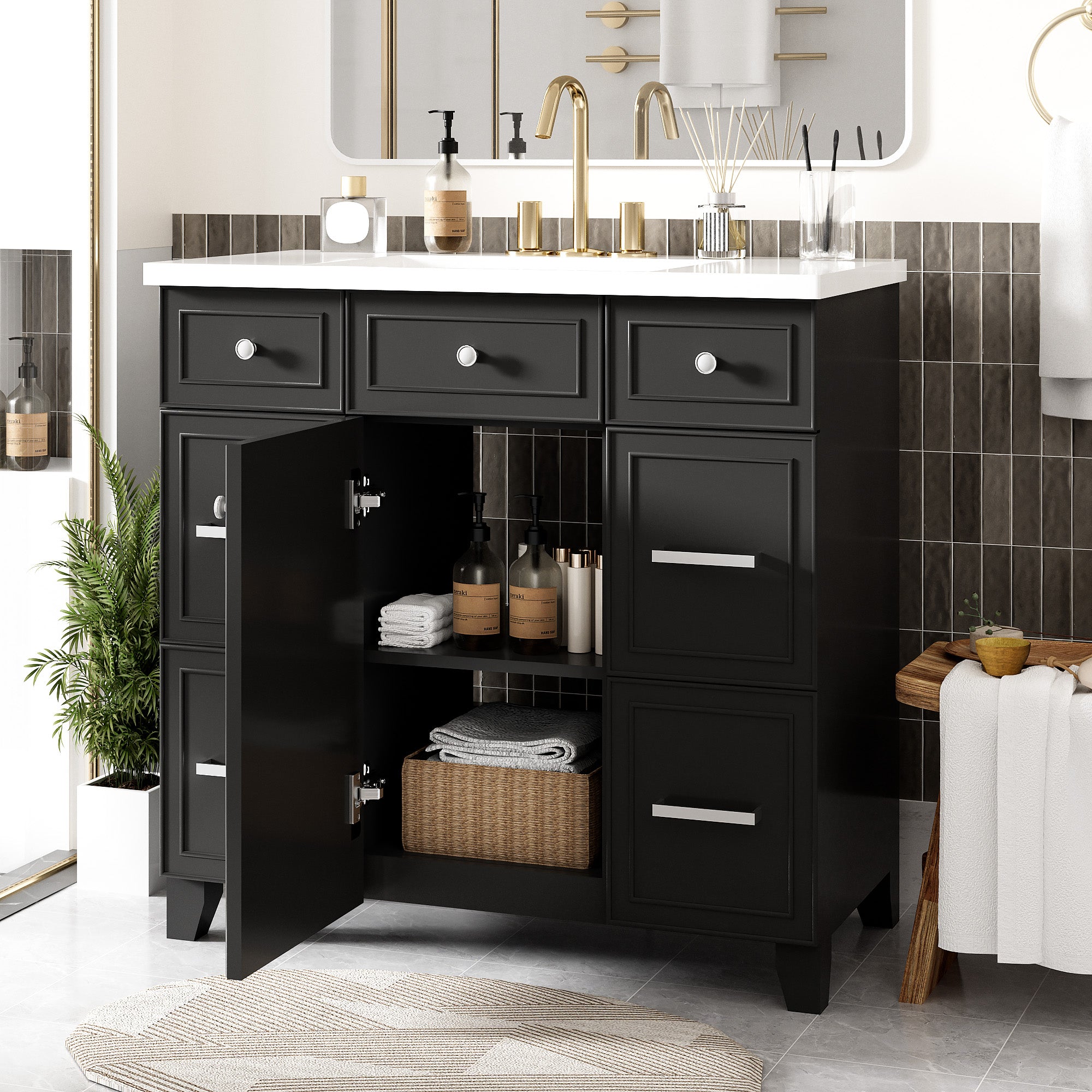 Pagosa 36" Bathroom Vanity with Sink, 3 Drawers and Pull-Out Storage