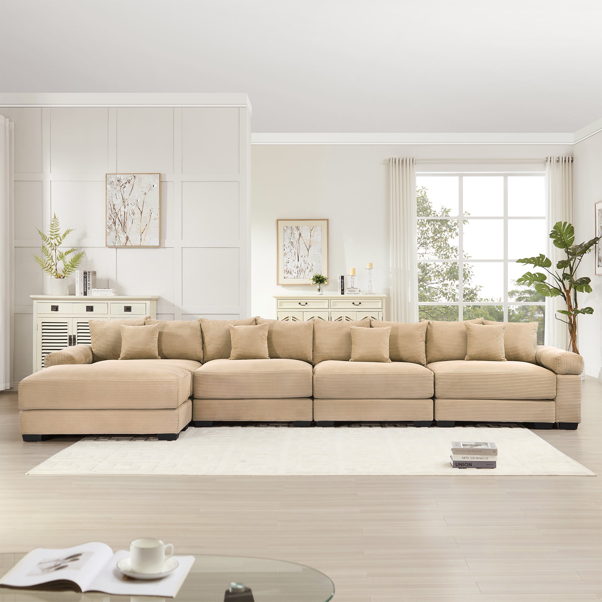 Albany 168" Modular Corduroy Oversized Cloud L-Shaped Sectional Sofa with Ottoman