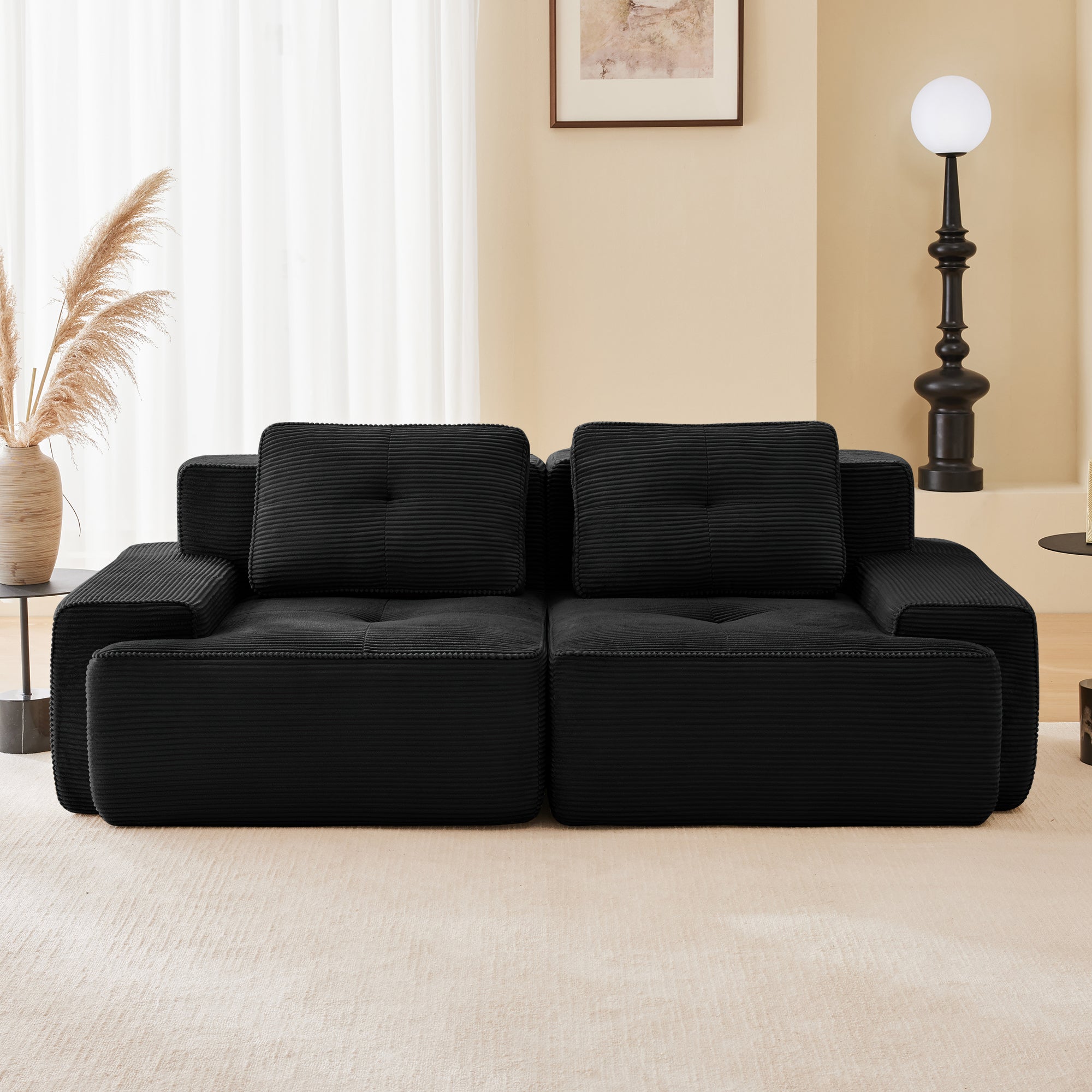 Racine 82" Modular Corduroy Loveseat Sofa with Deep Seat and Pillows