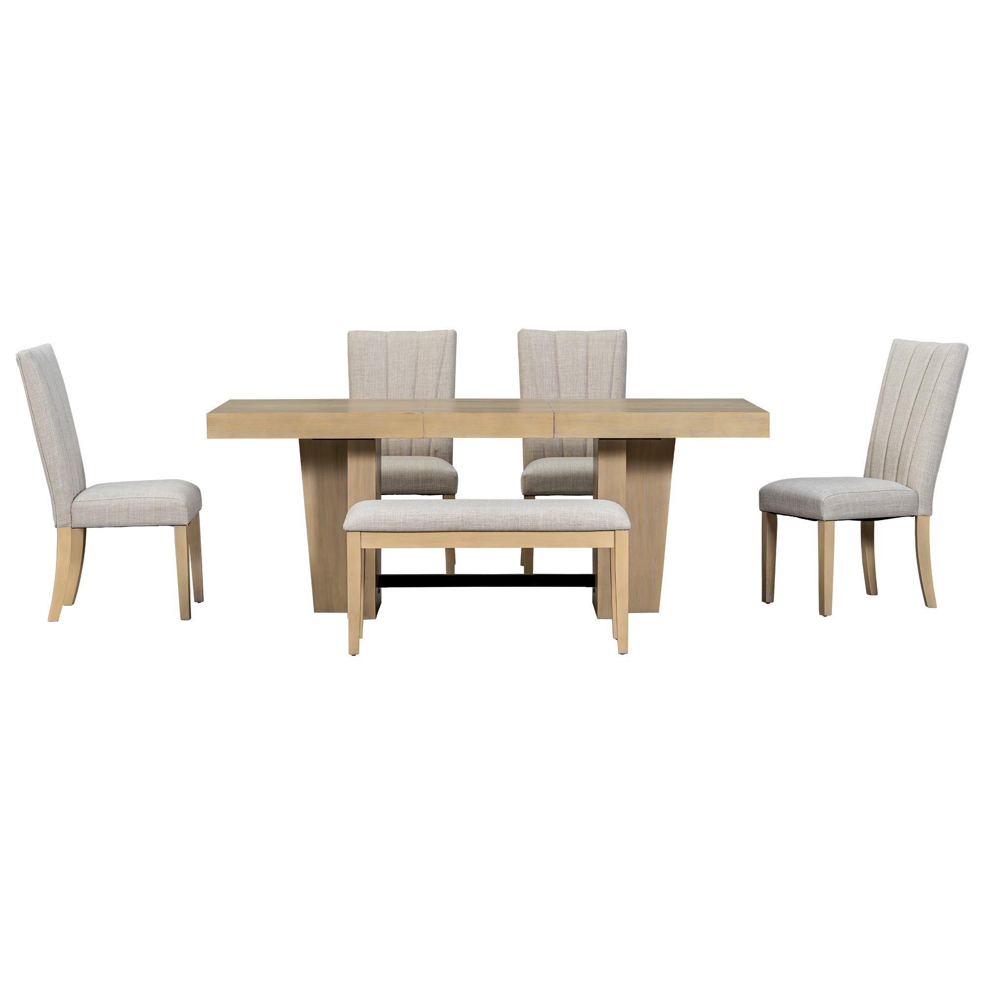 Batur 78" Farmhouse Wood Extendable Dining Table Set with Bench