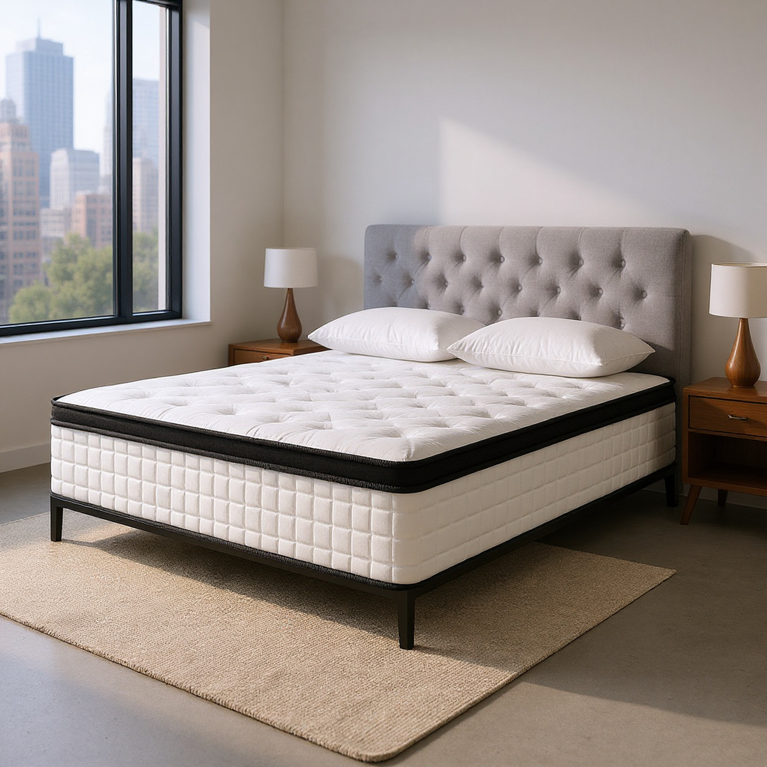 QUEEN Size 12 Inch Hybrid Mattress Individual Pocket Spring 7-Zoned Memory Foam Knitted Cover CertiPUR-US White