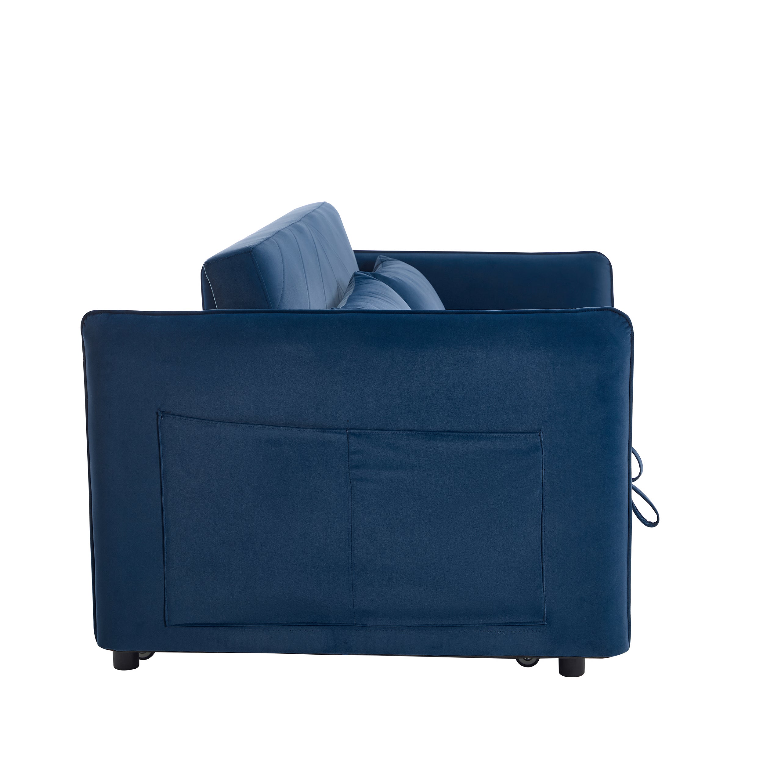 Homy Casa Shreveport 55" Velvet Pull-Out Loveseat Sleeper Sofa Bed with Side Pockets, Blue