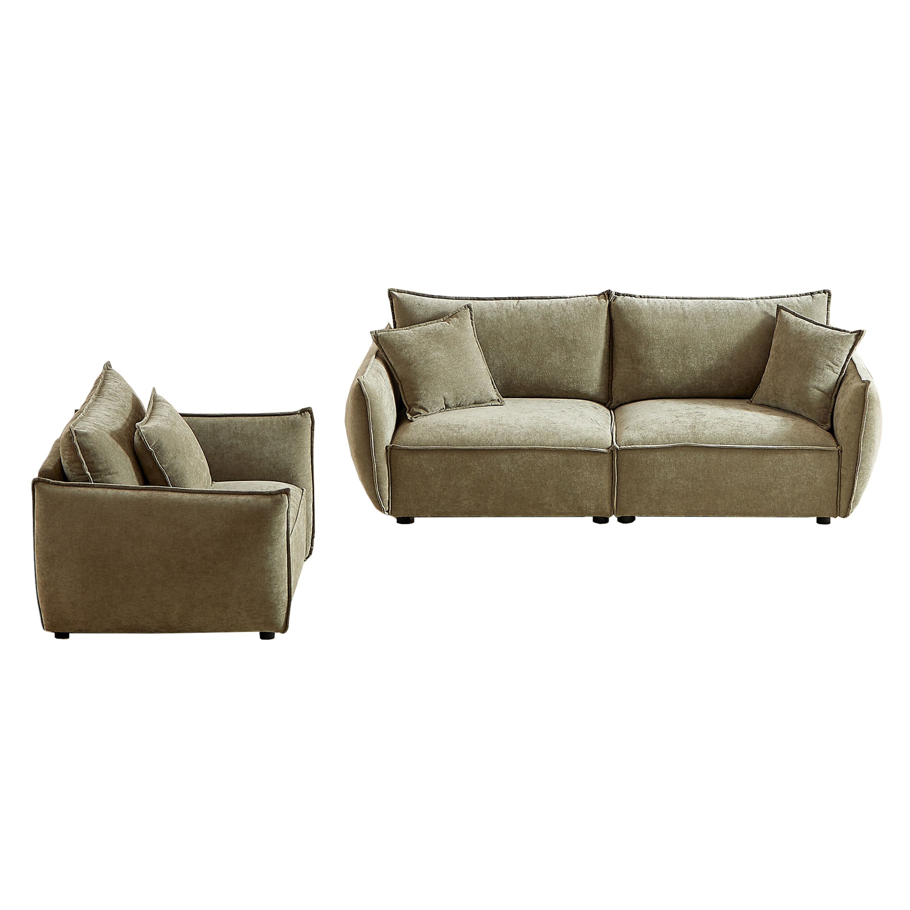 3-Seater + 1-Seater Combo Sofa Modern Living Room Sofa, Linen Fabric Sofa, Wooden Frame with 3 Pillows, Apartment Sofa Furniture