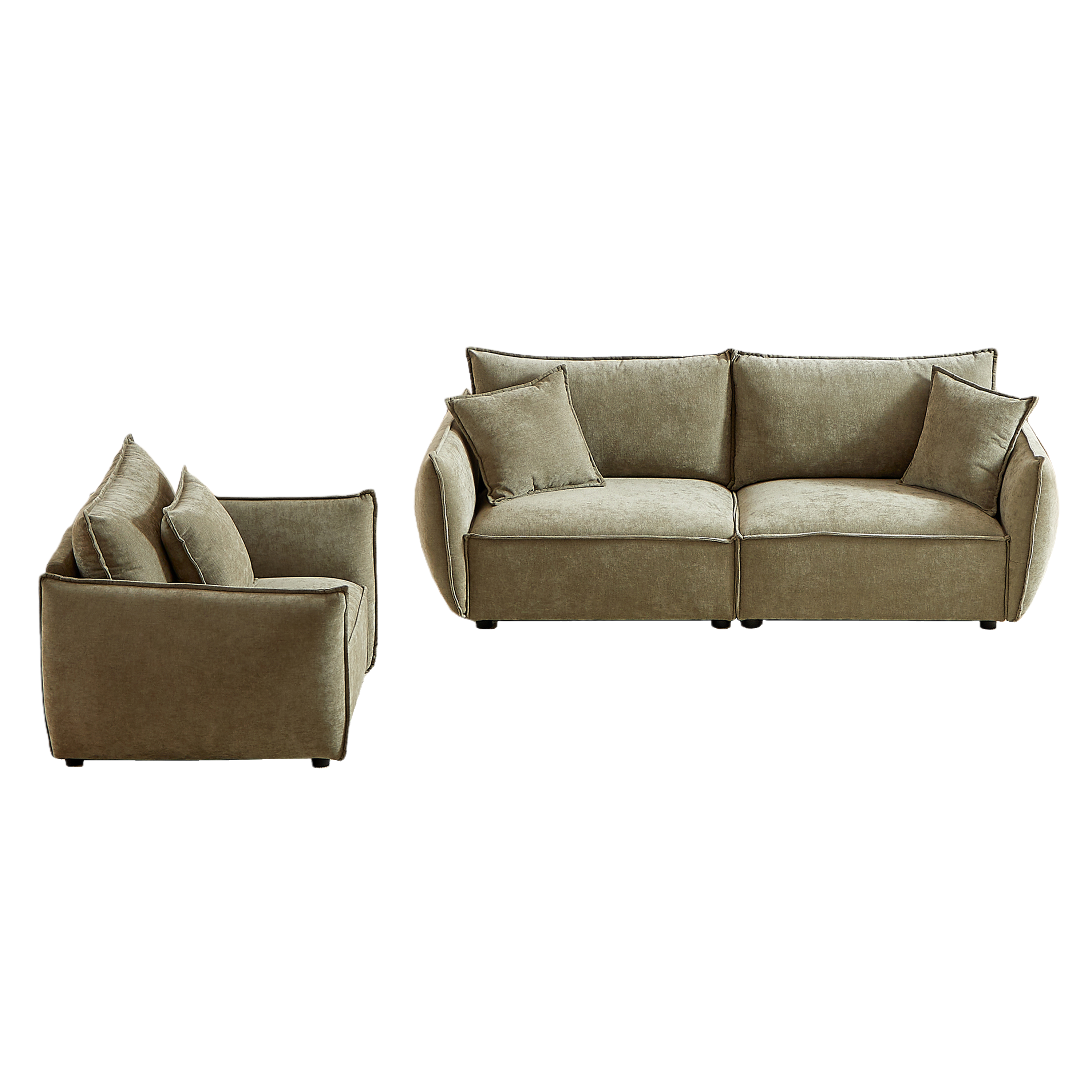 Phoenix 2 Piece Linen Fabric Sofa Set, Loveseat Sofa & Recliner Chair, Light Green
