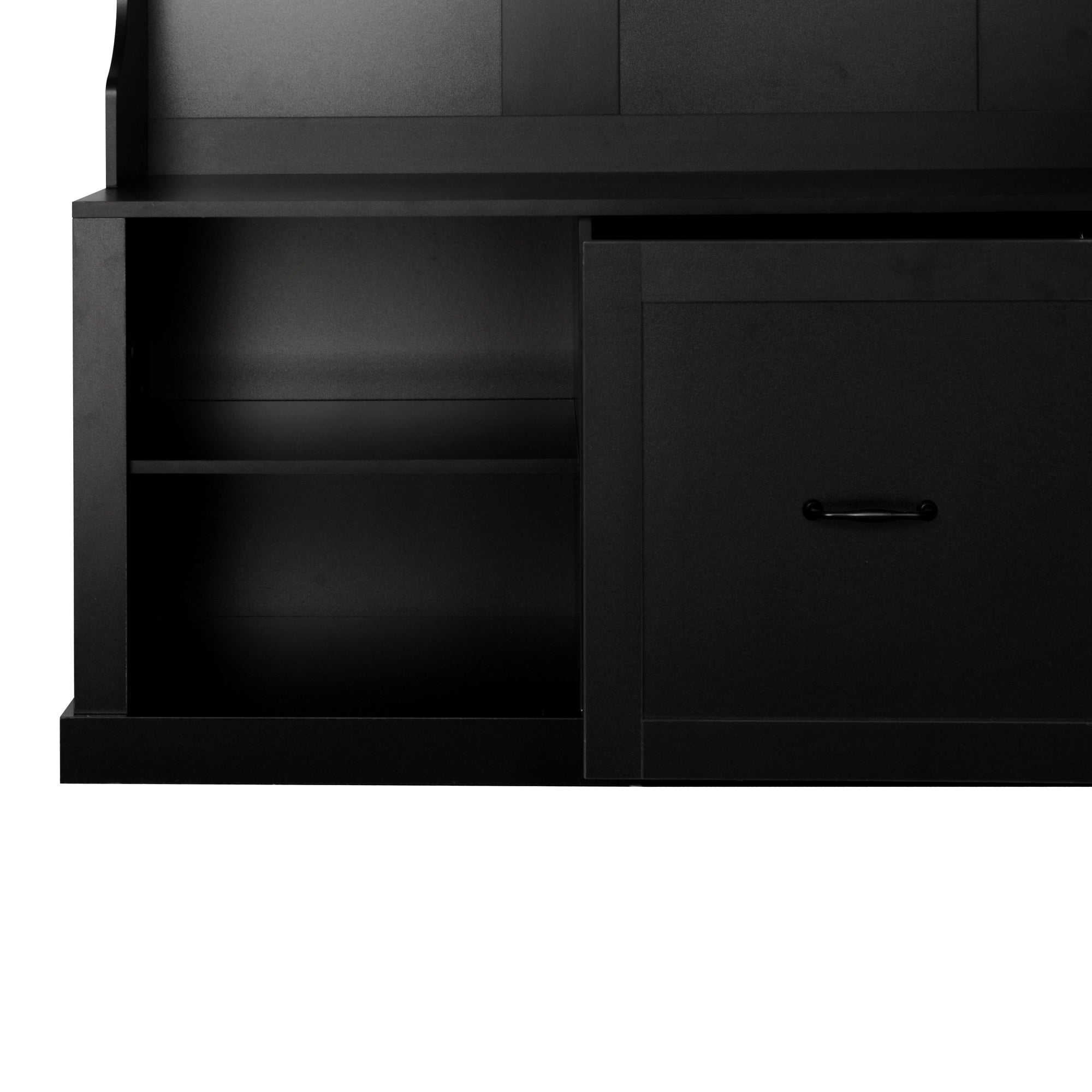 ATLAS 57" Modern Wood 3-in-1 Hall Tree Bench with Drawer and 6 Hooks