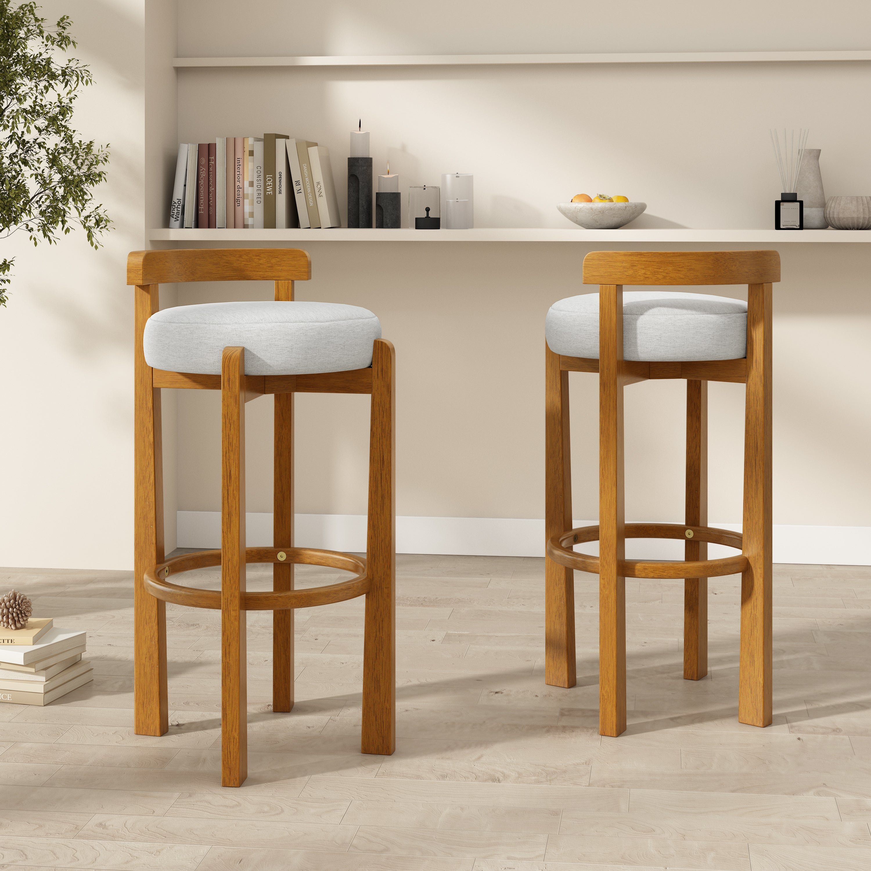 Etna 26" Rubberwood Counter Height Bar Stools with Upholstered Seats Set of 2