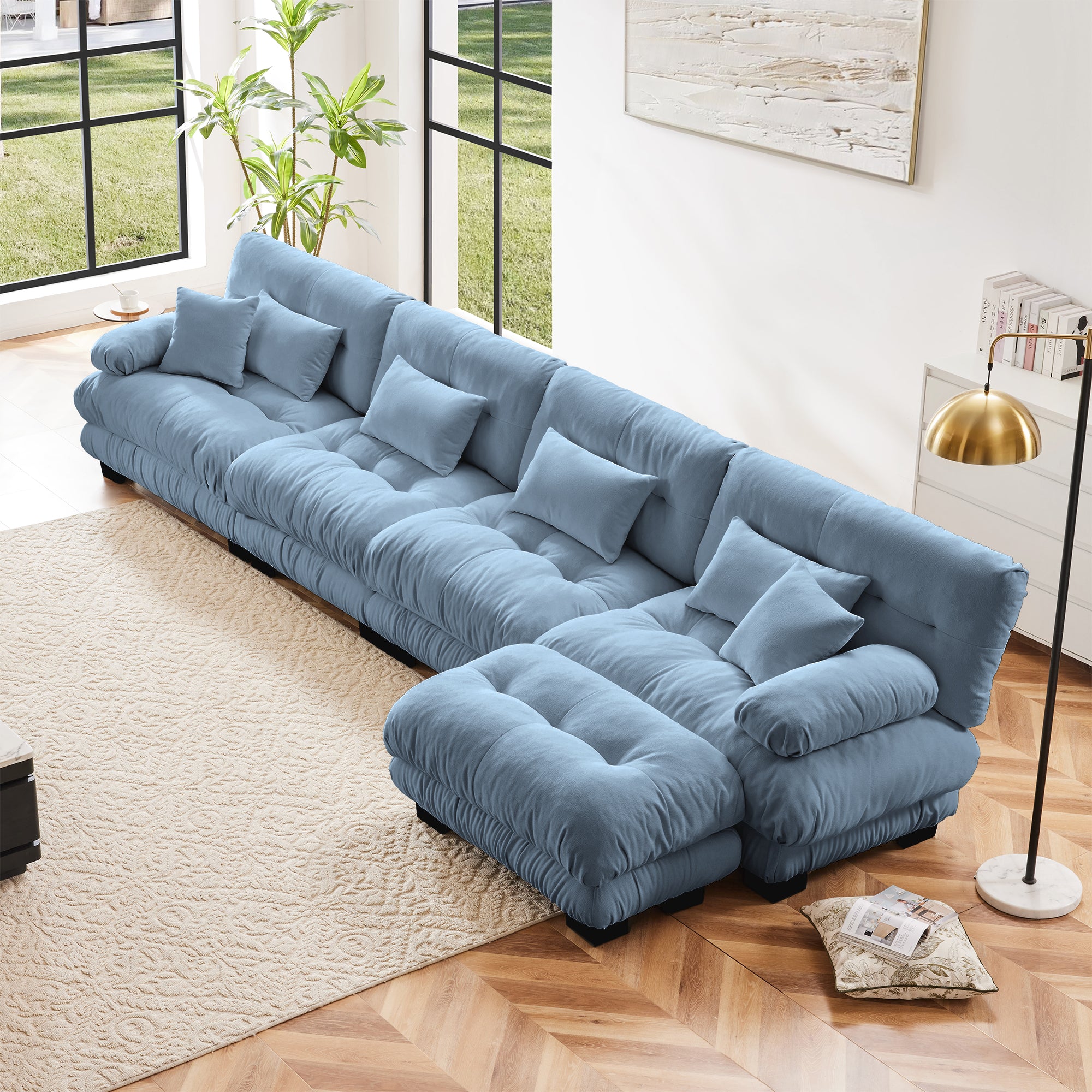 Monterey 173" Oversized Modular Chenille L-Shaped Cloud Sectional Sofa with Ottoman