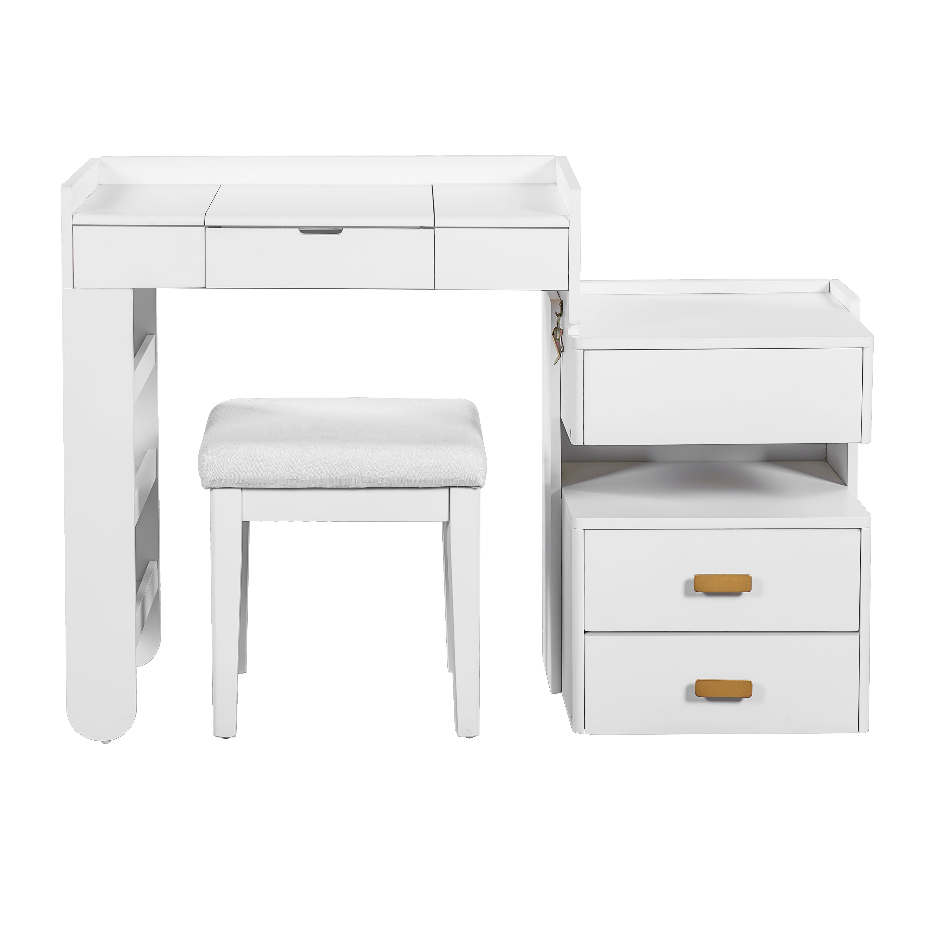 Aurorae Modular Makeup Vanity Desk Set with Flip-Top Mirror and Ample Drawer Storage