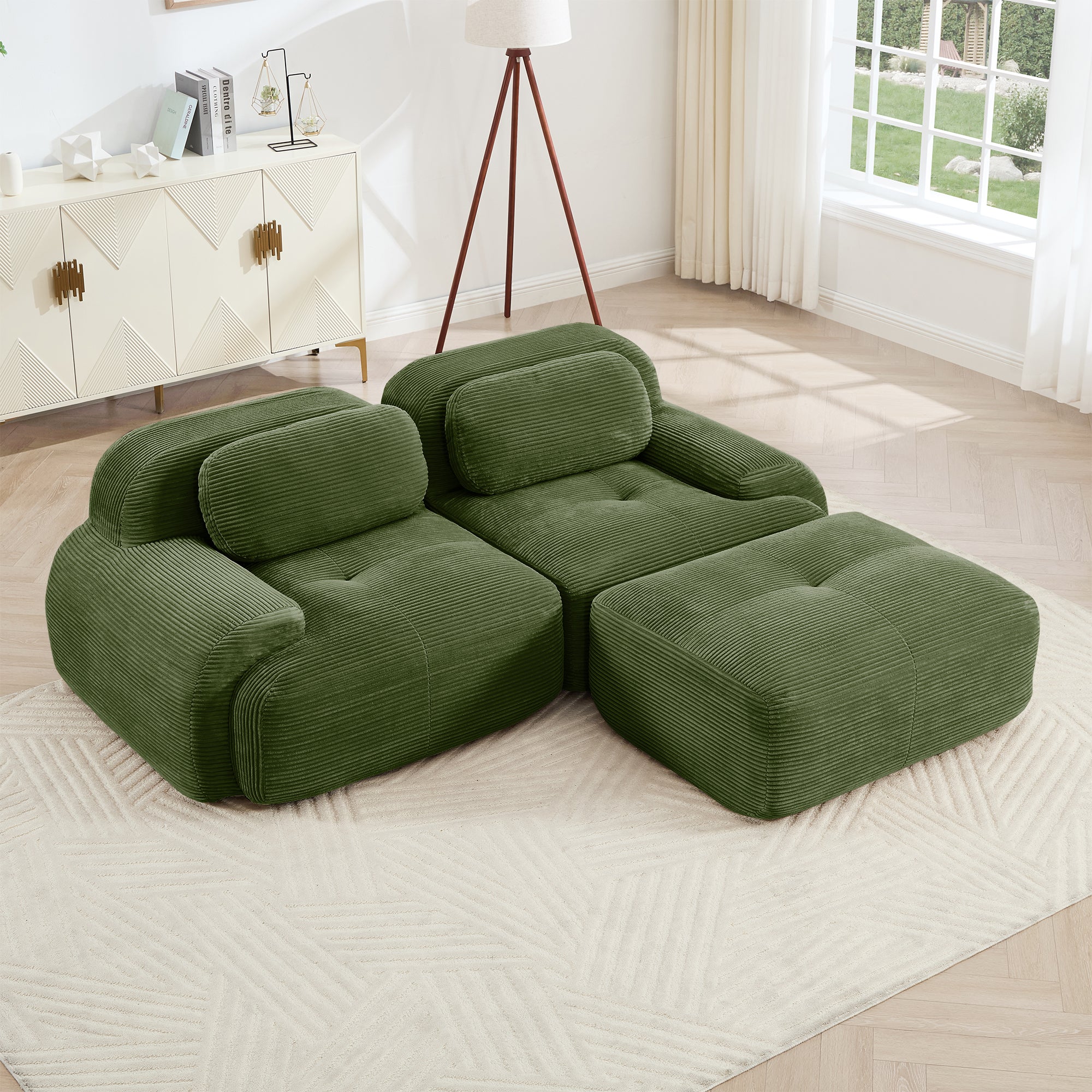 Anchorage 80" L-Shaped Modular Corduroy Cloud Sofa with Ottoman