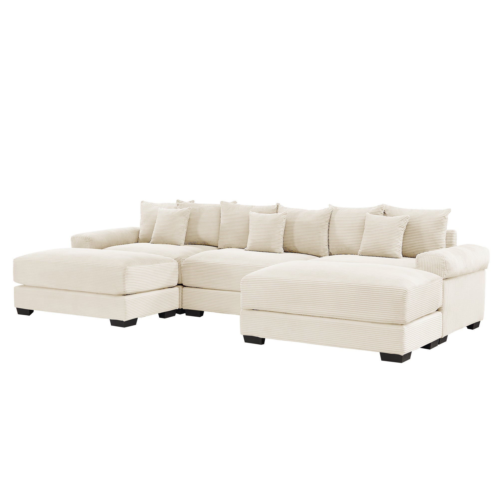 Albany 130" Modular Corduroy Cloud U-Shaped Sectional Sofa with Ottomans