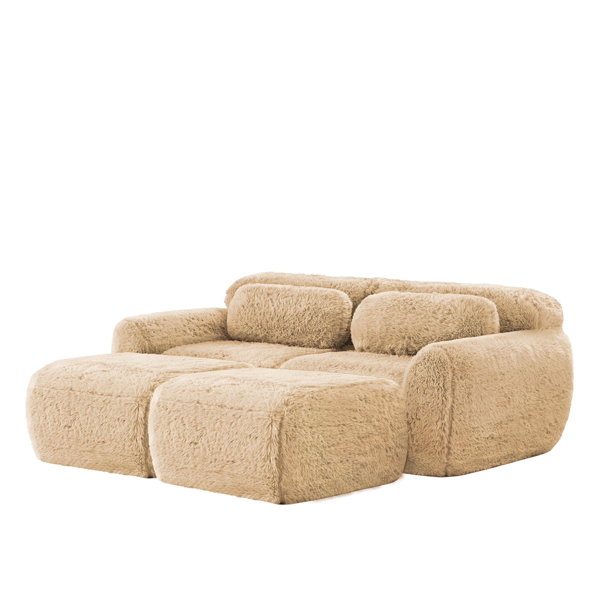 Durham 80" Plush Sofa with Chaise and Ottoman Deep-Seat Design Light Khaki