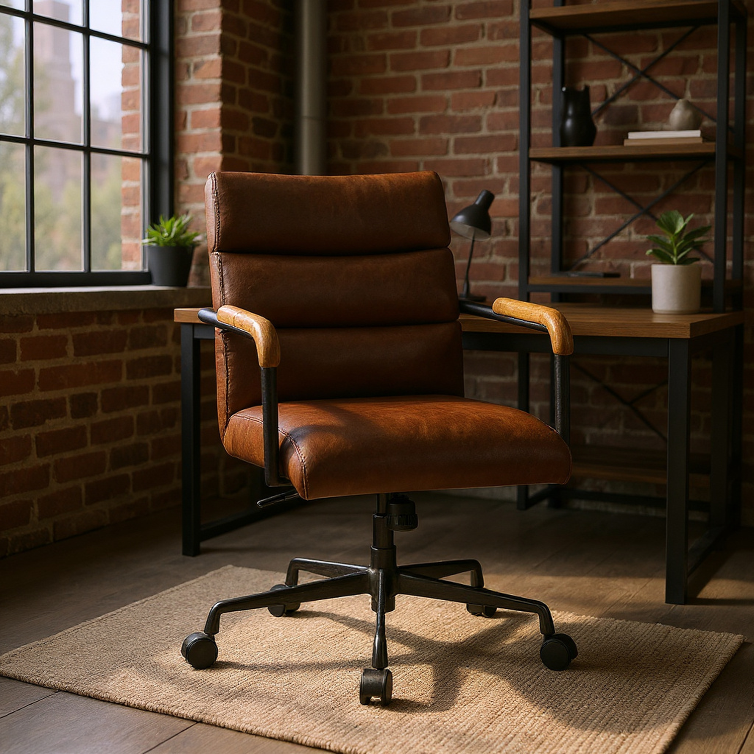 Retro Brown Swivel Office Chair with 5-Star Base