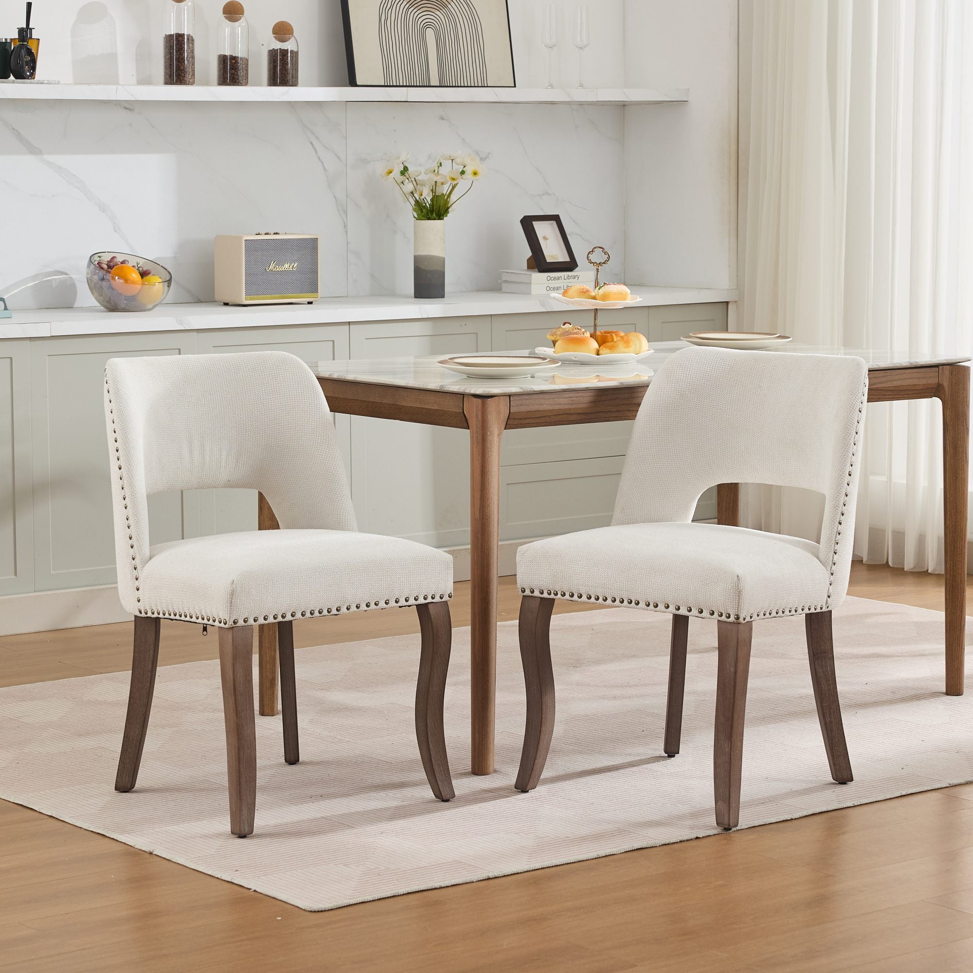 Tiberis Modern Fabric Upholstered Dining Chair Set of 2 Wood Frame