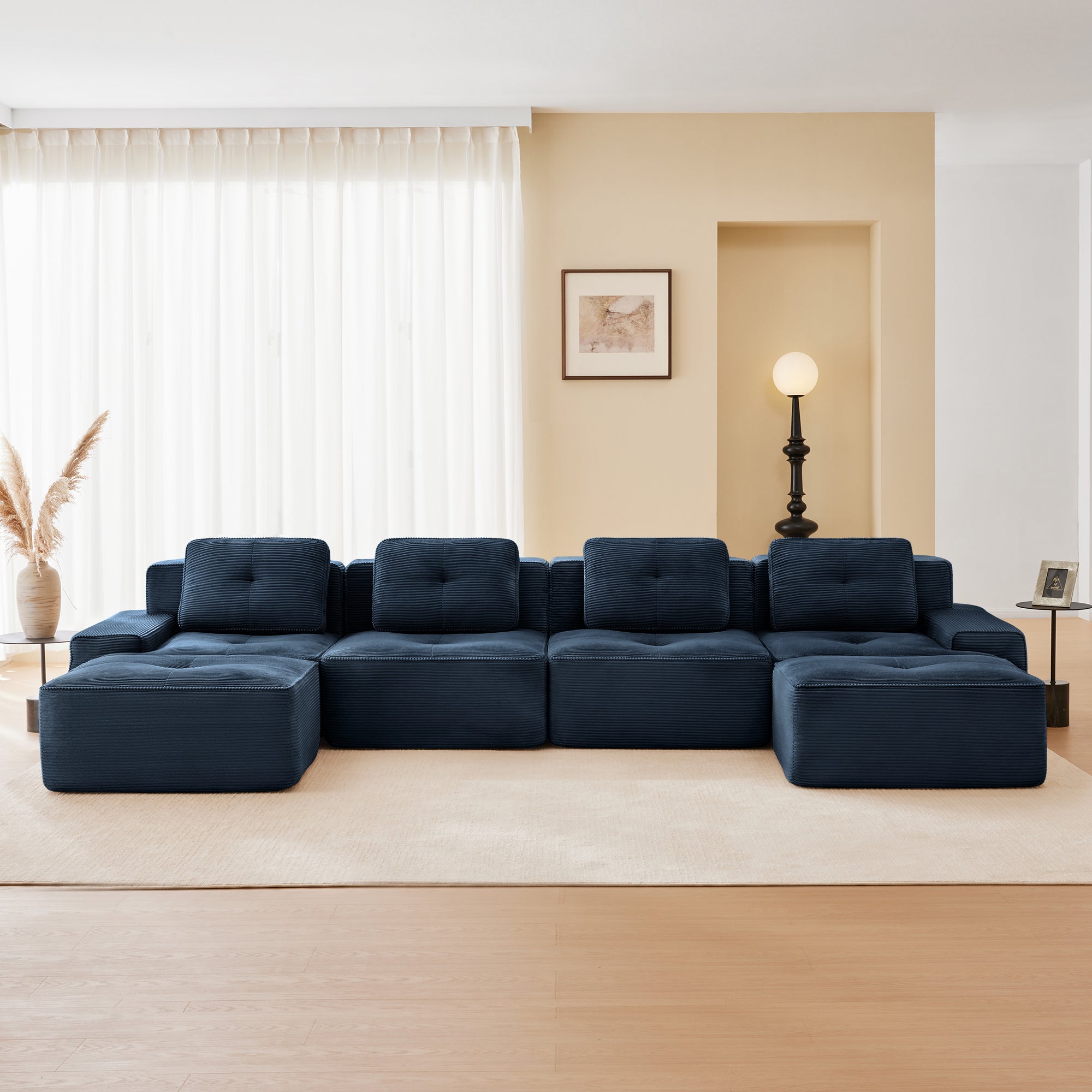 Racine 153" Modular Corduroy Fabric U-Shaped Sectional Sofa with Deep Seat and 2 Movable Ottomans