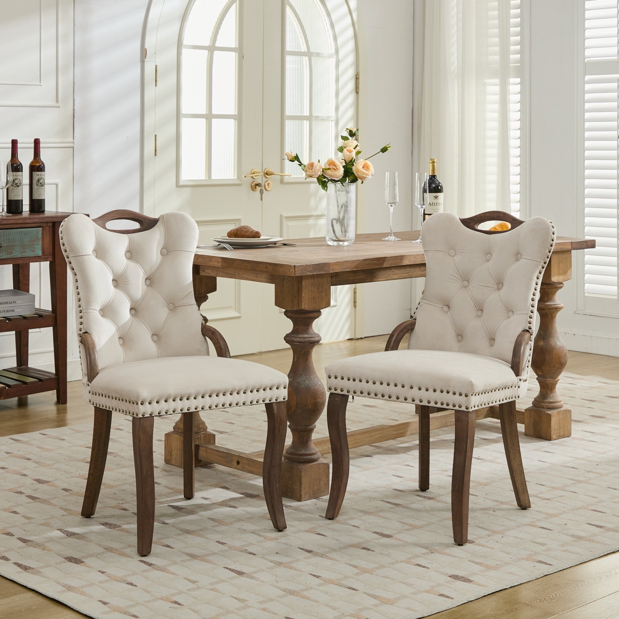 Elbe Modern Velvet Dining Chair Set of 2 with Tufted Trim Beige