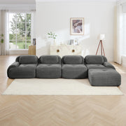 Anchorage 152" Modular Corduroy Cloud L-Shaped Sectional Sofa with Ottoman