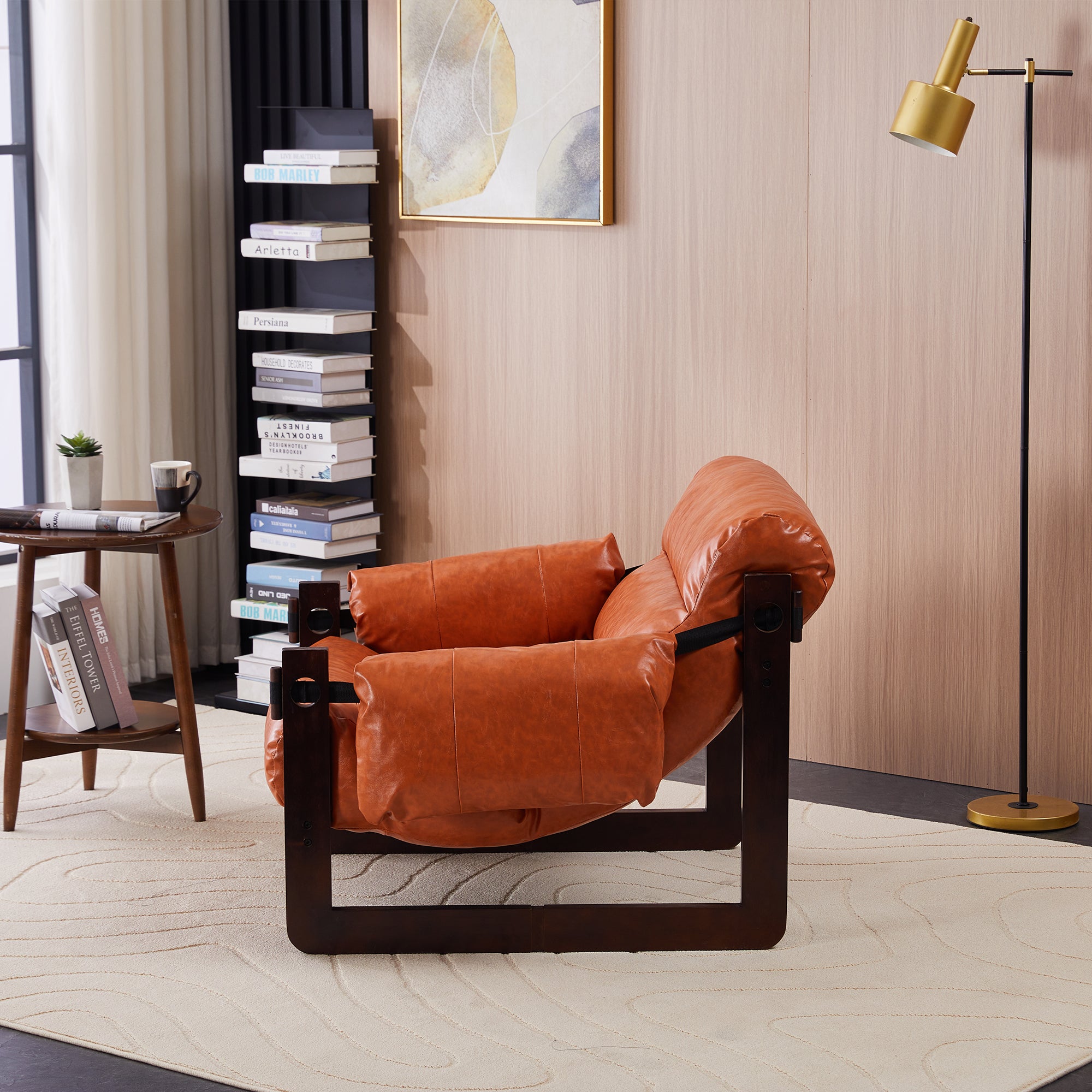 Ravena Modern Vintage Leather Lounge Chair with Removable Armrests